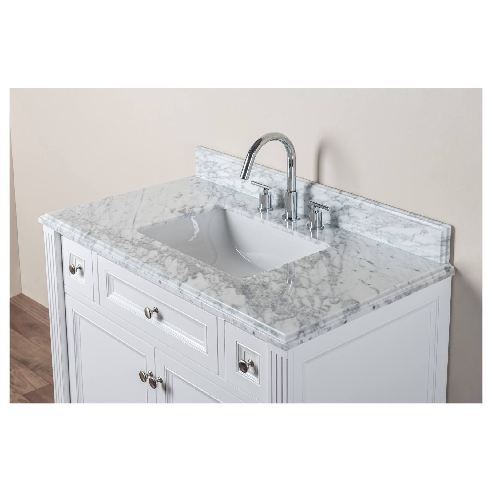 OC Classique 1000mm Marble Top Single White Freestanding Vanity