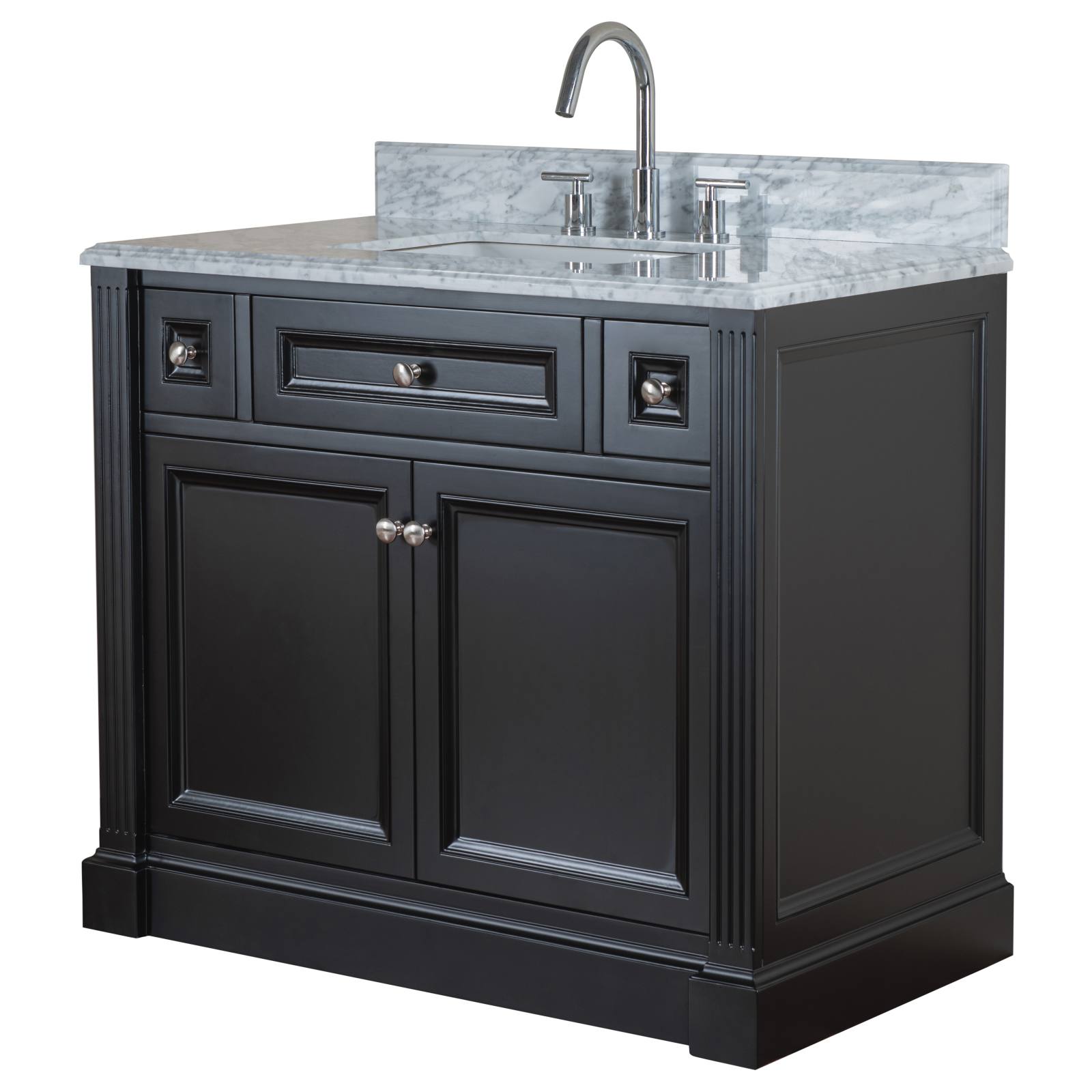 OC Classique 1000mm Marble Top Single Black Freestanding Vanity