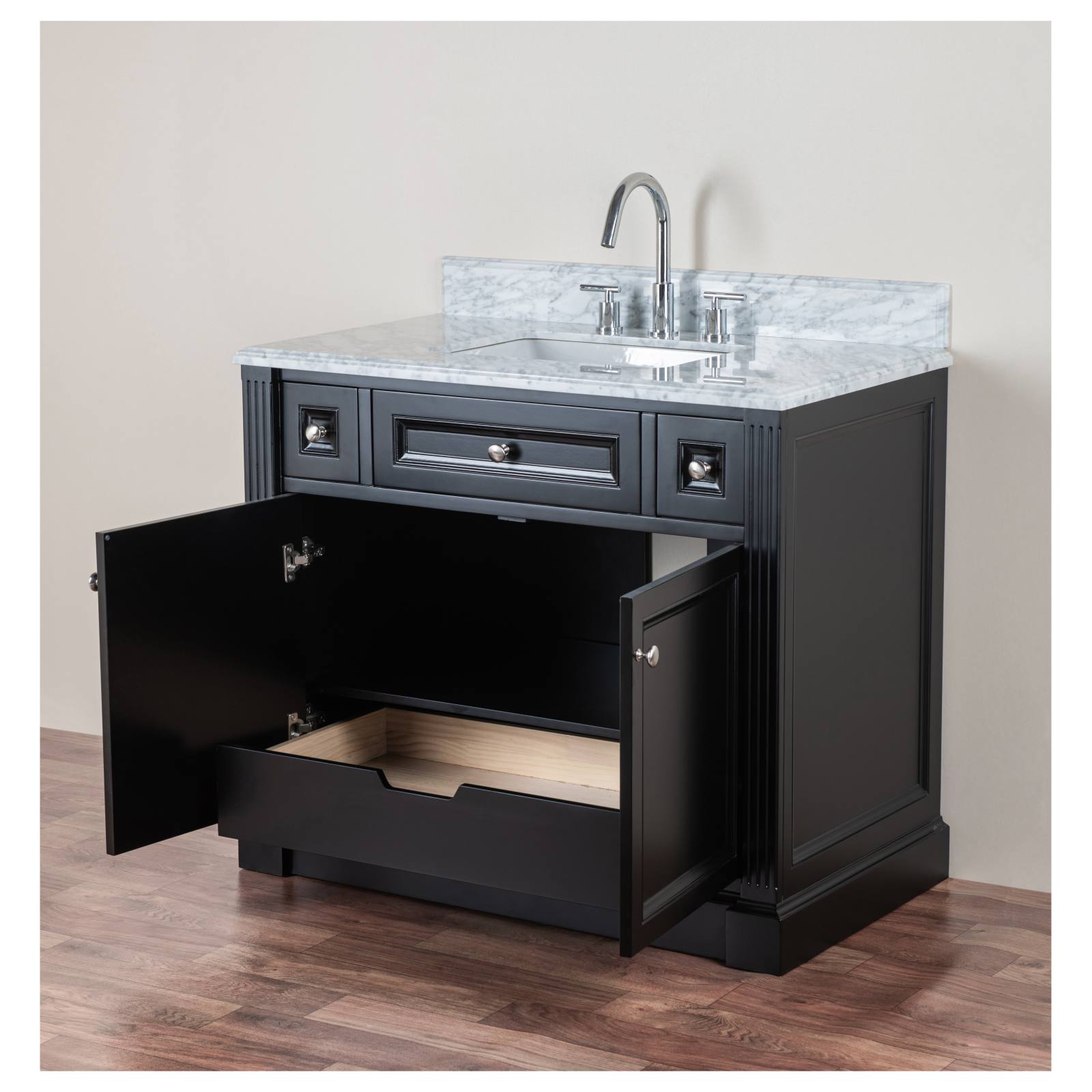 OC Classique 1000mm Marble Top Single Black Freestanding Vanity