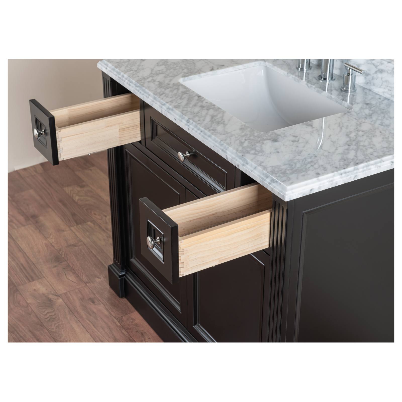 OC Classique 1000mm Marble Top Single Black Freestanding Vanity