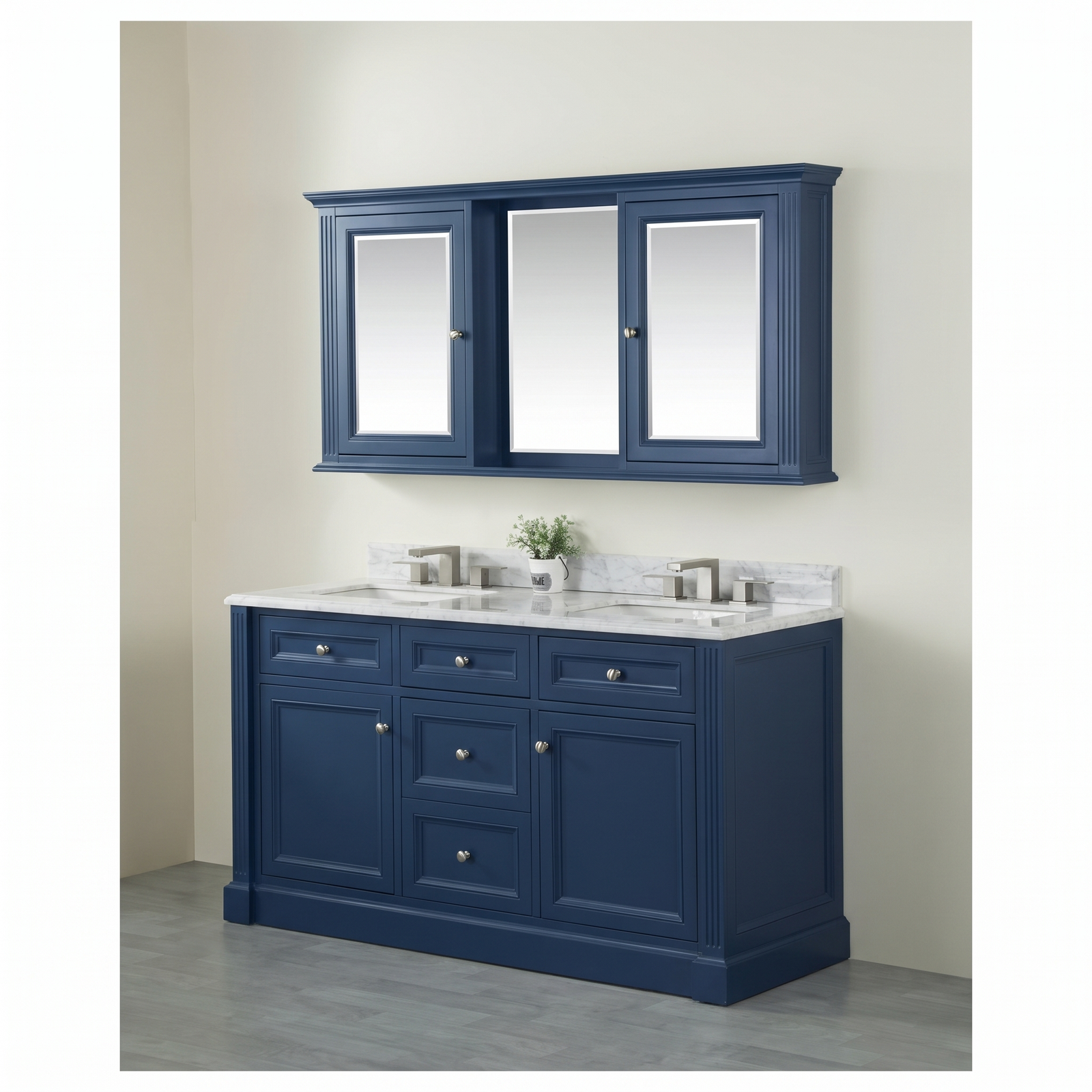 OC Classique 1500mm Marble Top Double Vanity, Navy Blue