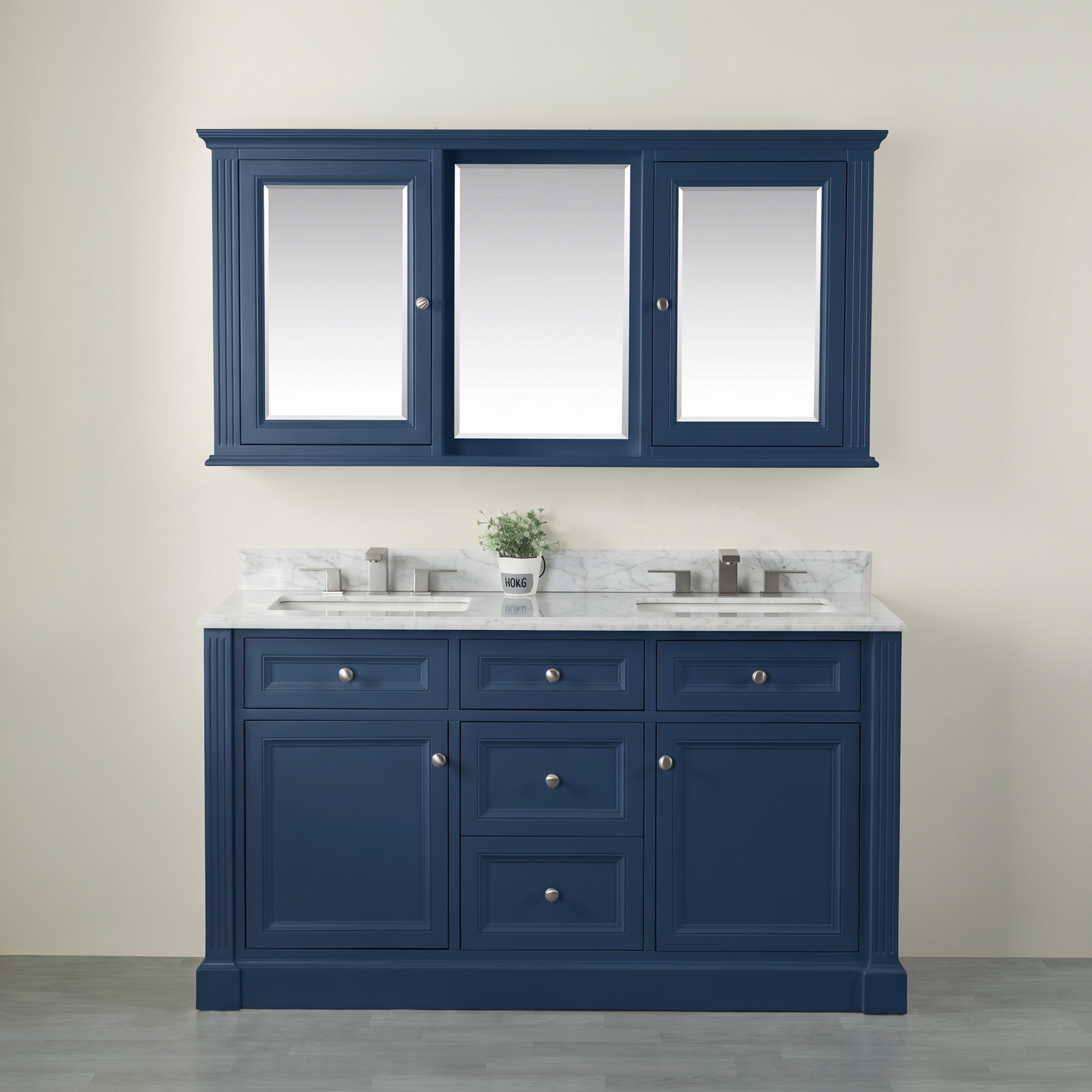 OC Classique 1500mm Marble Top Double Vanity, Navy Blue