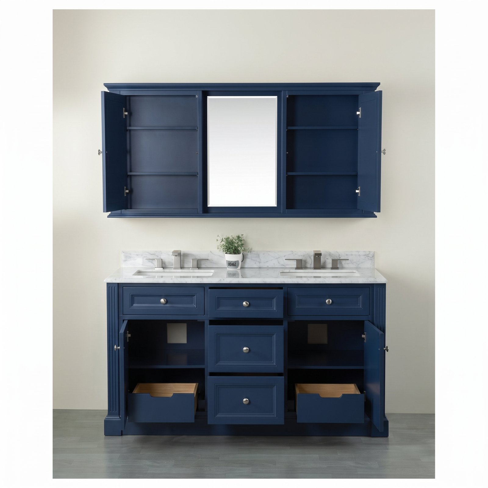OC Classique 1500mm Marble Top Double Vanity, Navy Blue