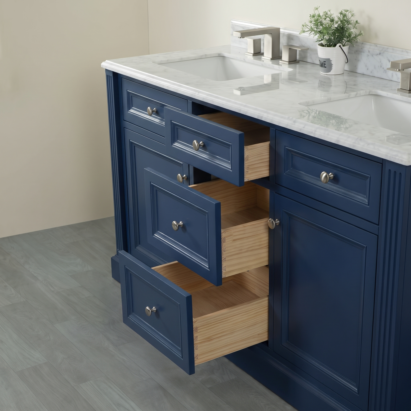 OC Classique 1500mm Marble Top Double Vanity, Navy Blue