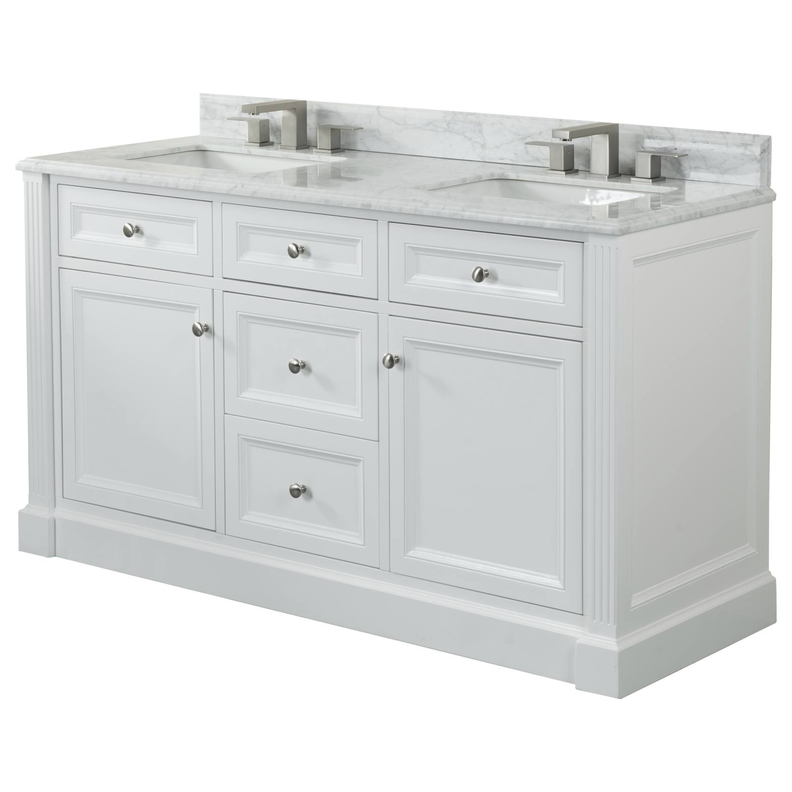 OC Classique 1500mm Marble Top Double White Freestanding Vanity