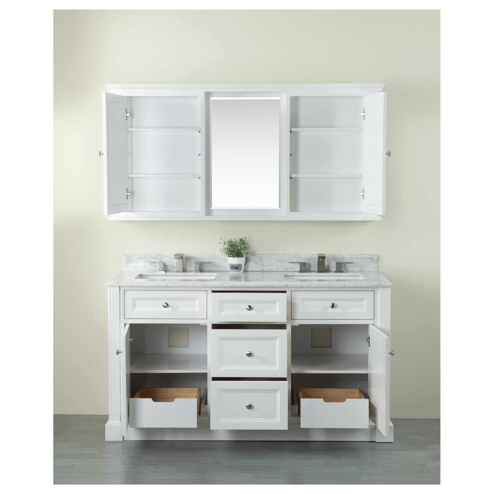OC Classique 1500mm Marble Top Double White Freestanding Vanity