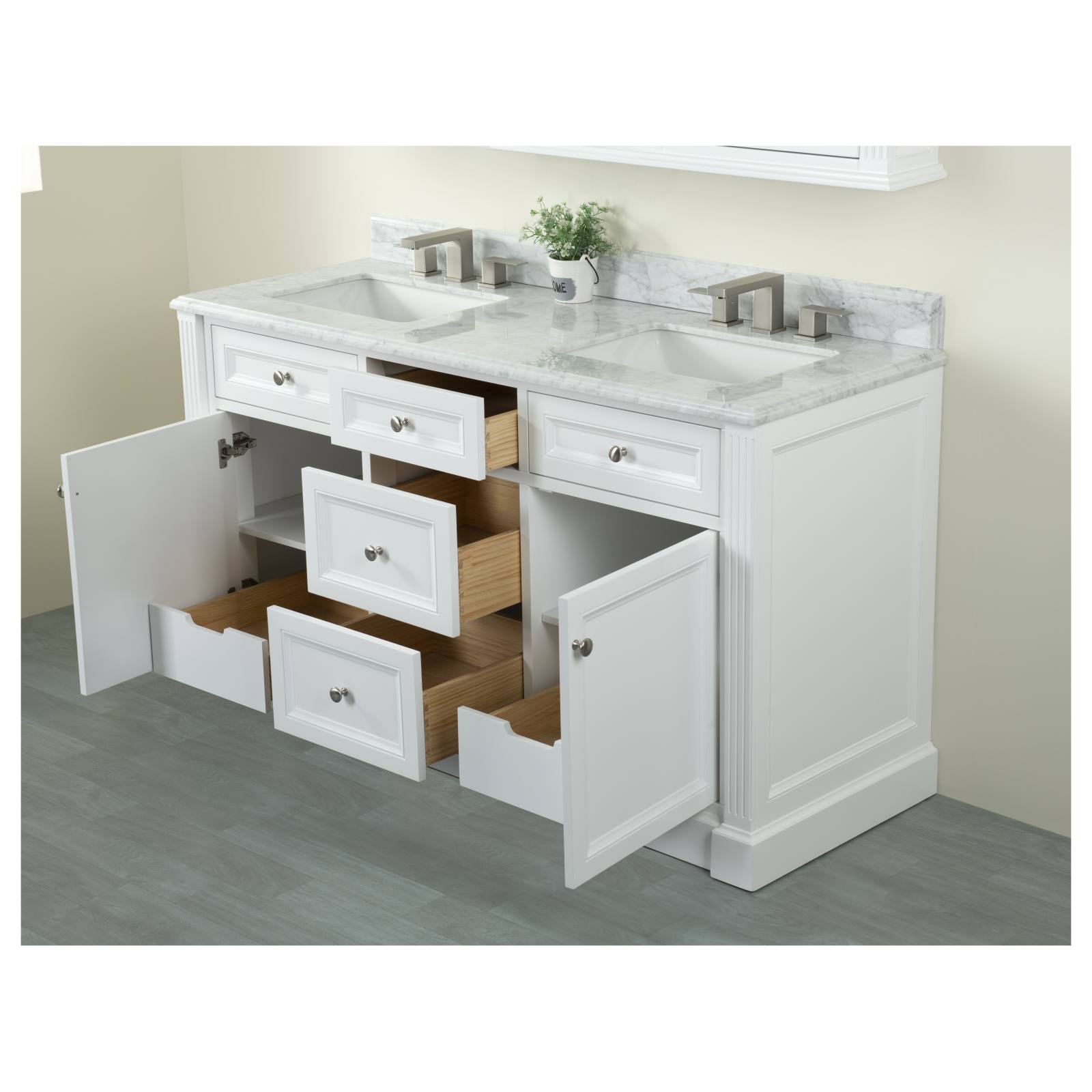 OC Classique 1500mm Marble Top Double White Freestanding Vanity