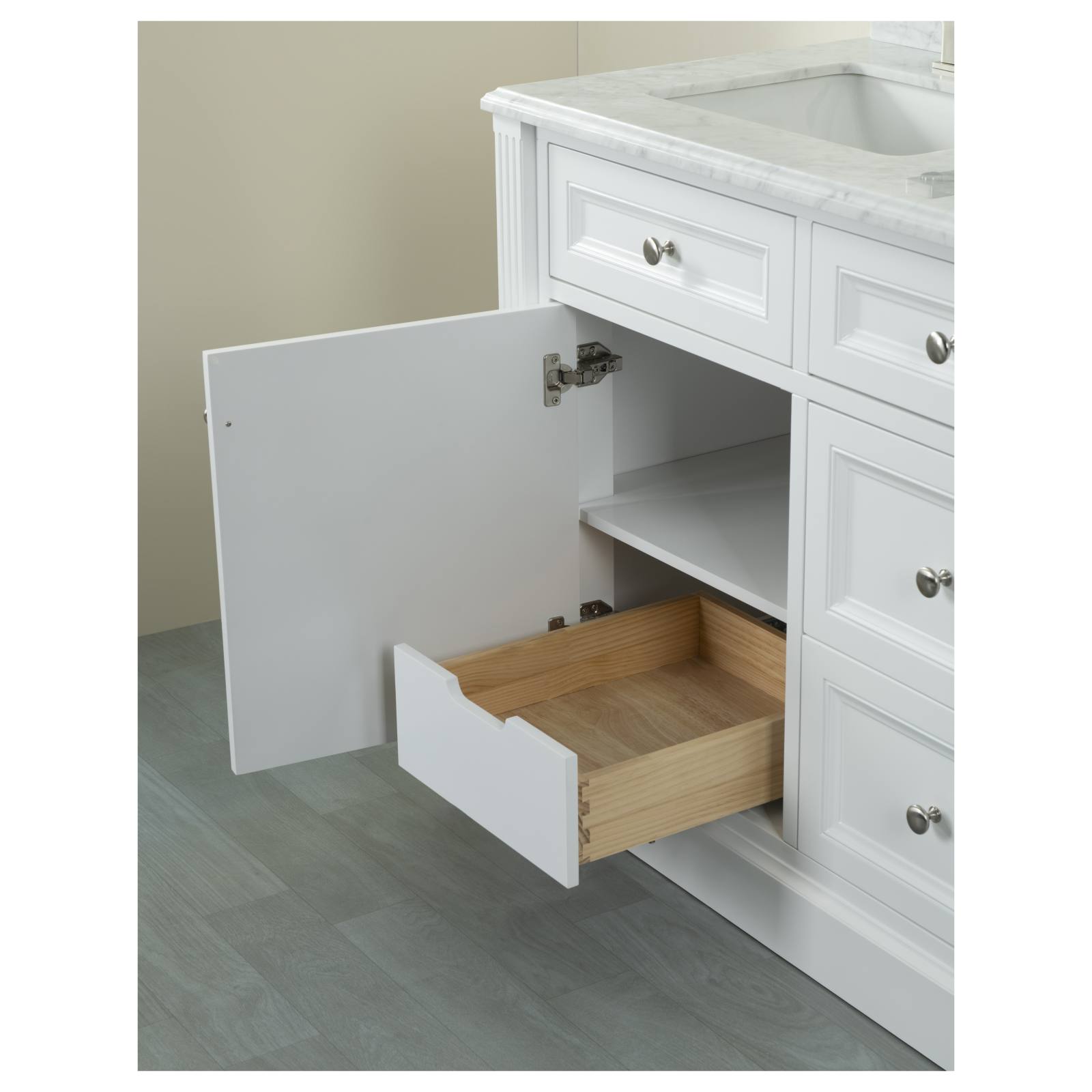 OC Classique 1500mm Marble Top Double White Freestanding Vanity