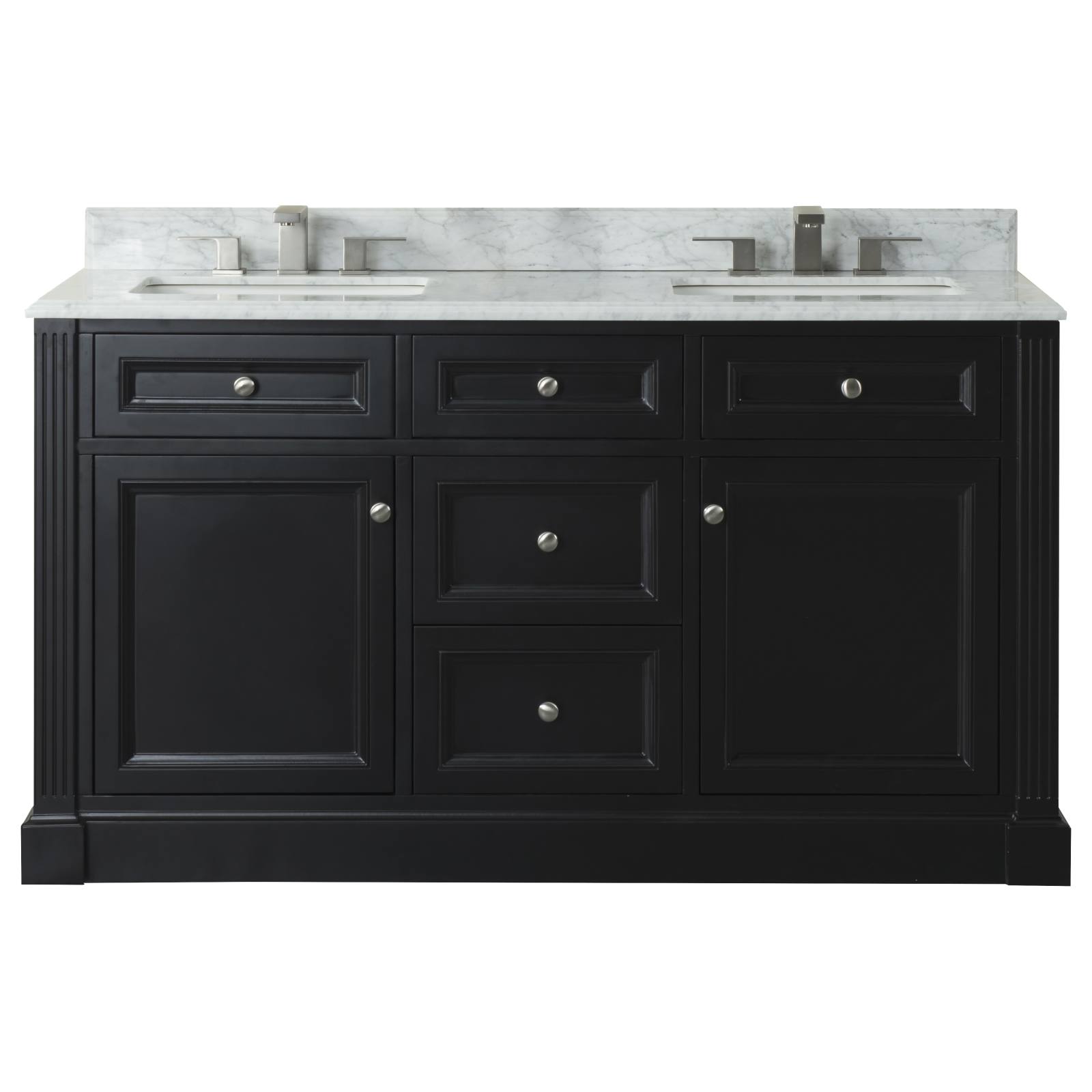 OC Classique 1500mm Marble Top Double Black Freestanding Vanity