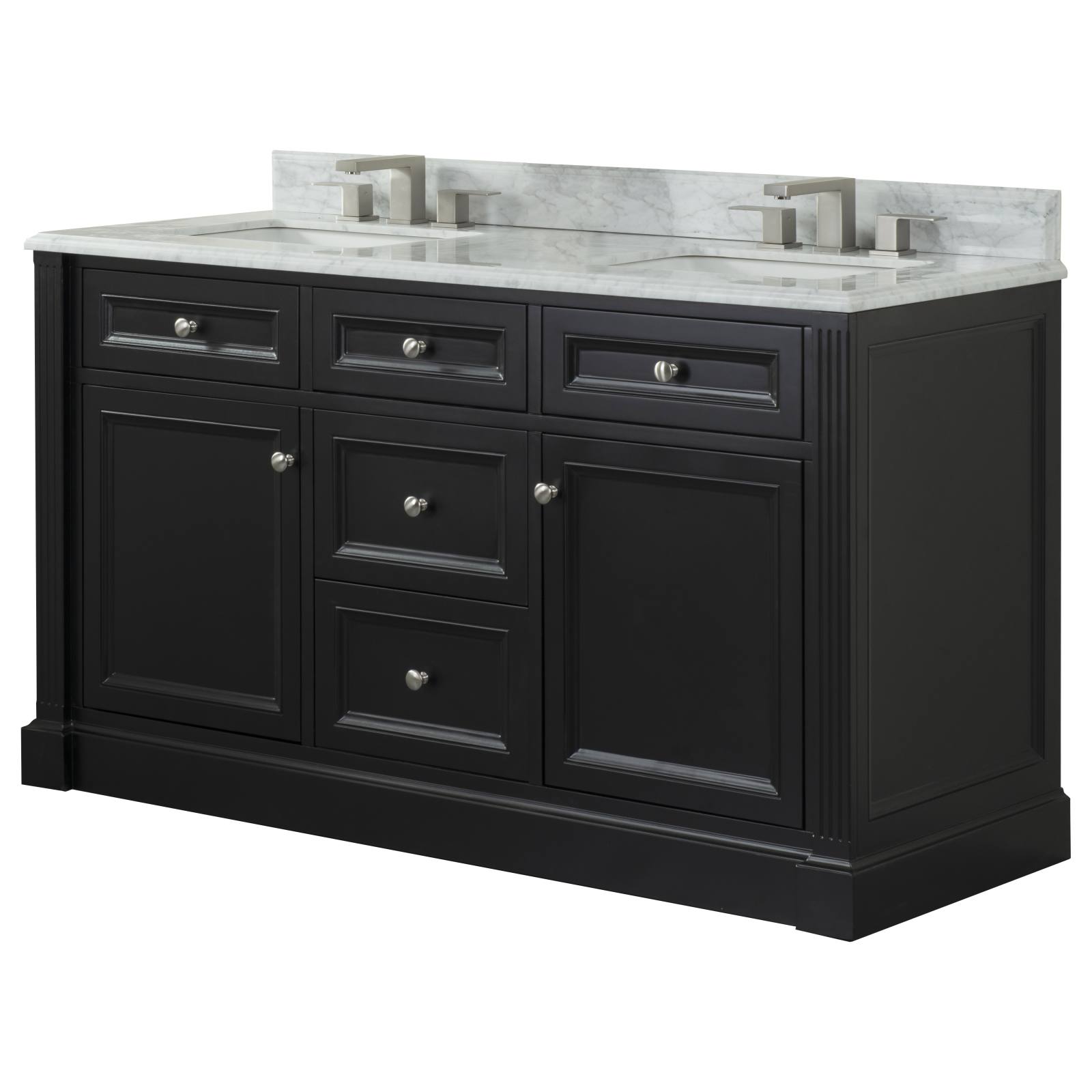 OC Classique 1500mm Marble Top Double Black Freestanding Vanity
