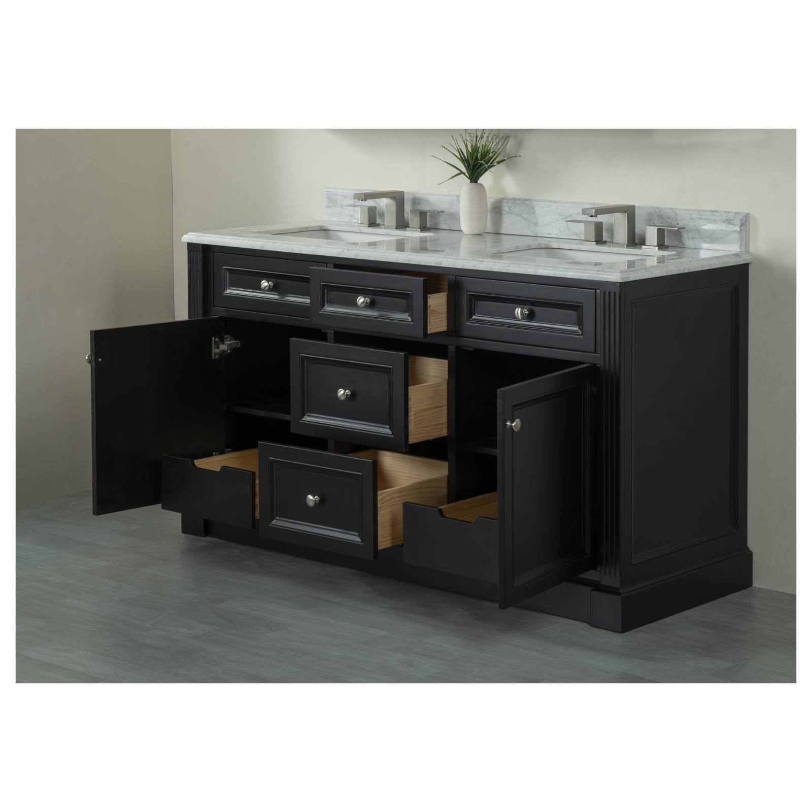 OC Classique 1500mm Marble Top Double Black Freestanding Vanity