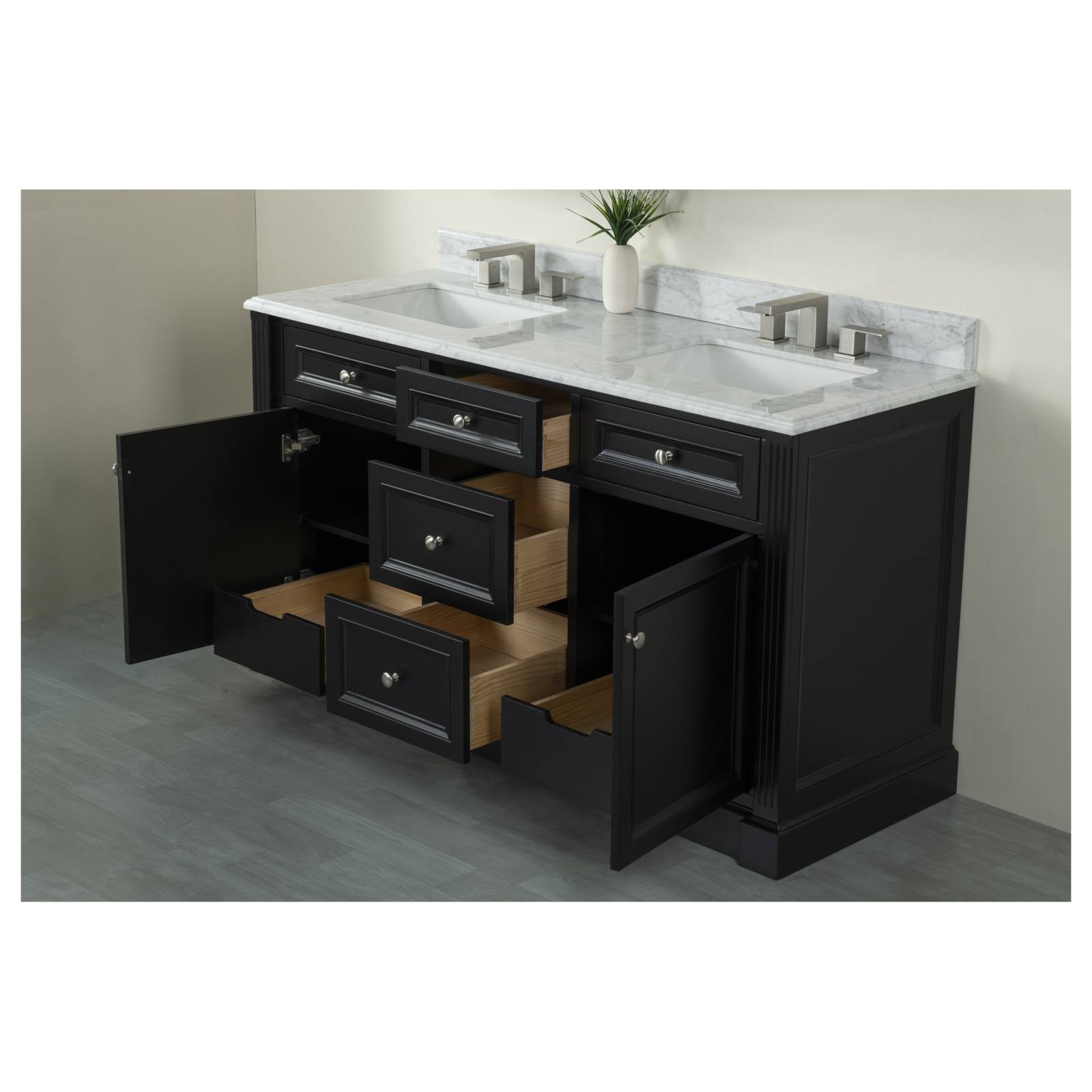 OC Classique 1500mm Marble Top Double Black Freestanding Vanity