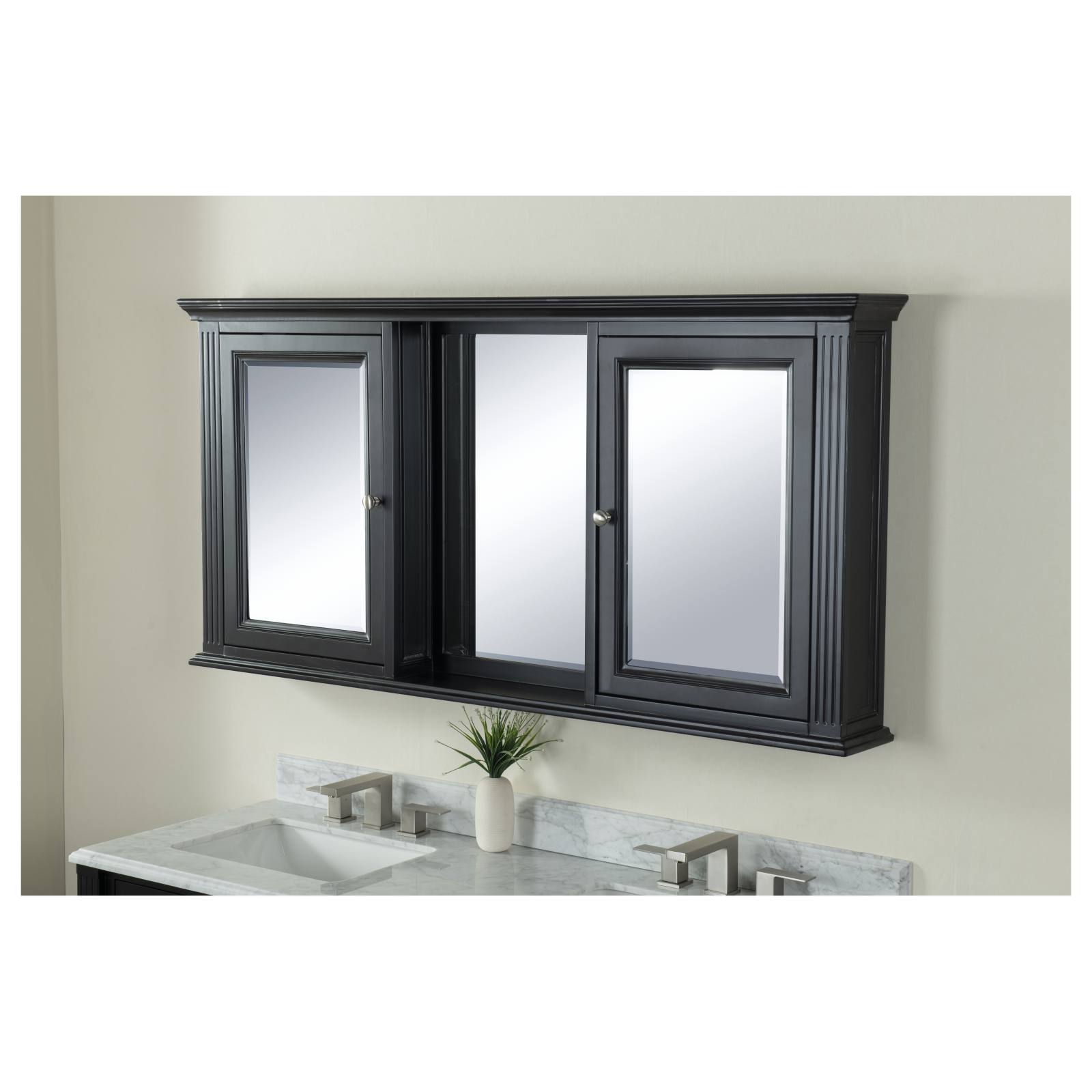 OC Classique 1500mm Marble Top Double Black Freestanding Vanity