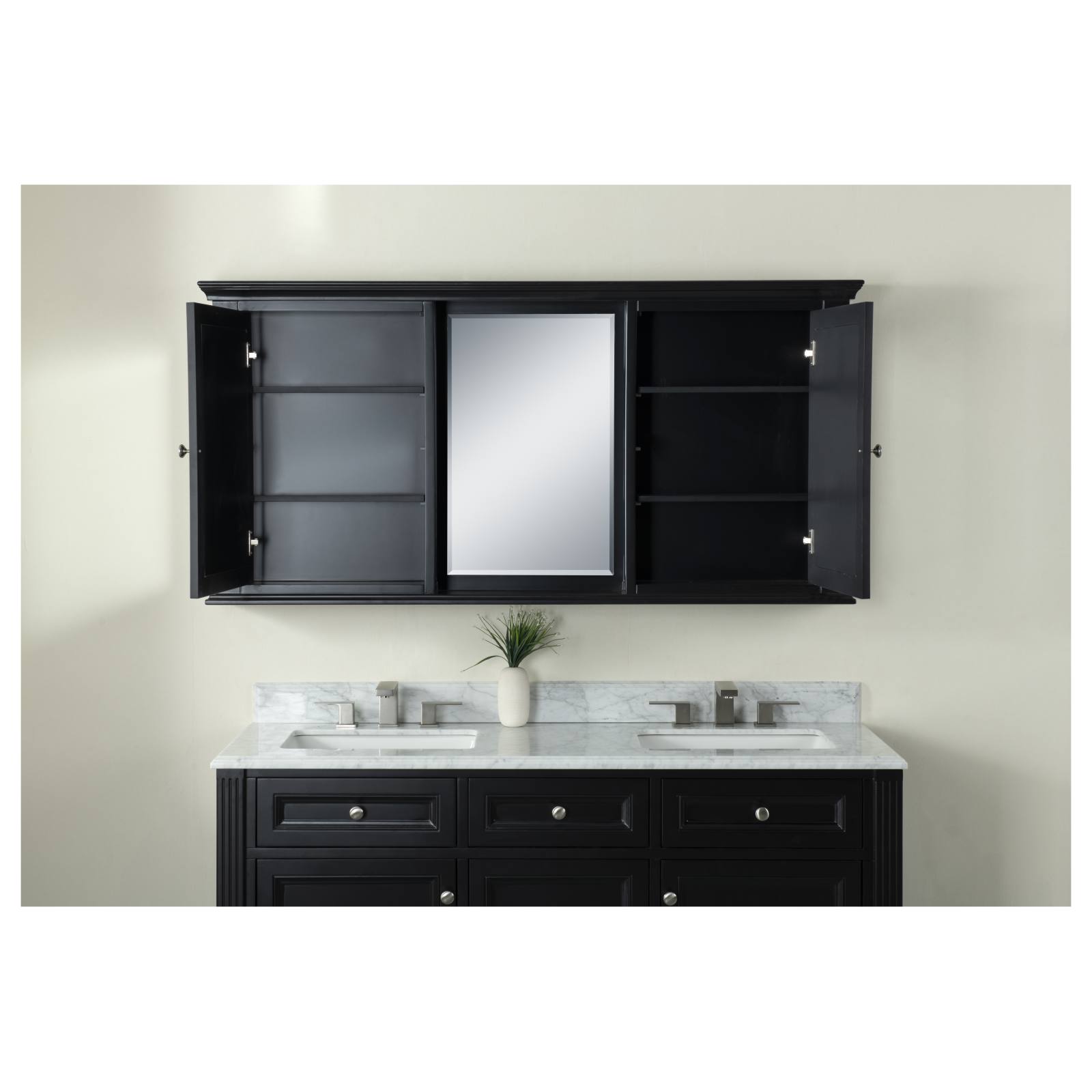 OC Classique 1500mm Marble Top Double Black Freestanding Vanity