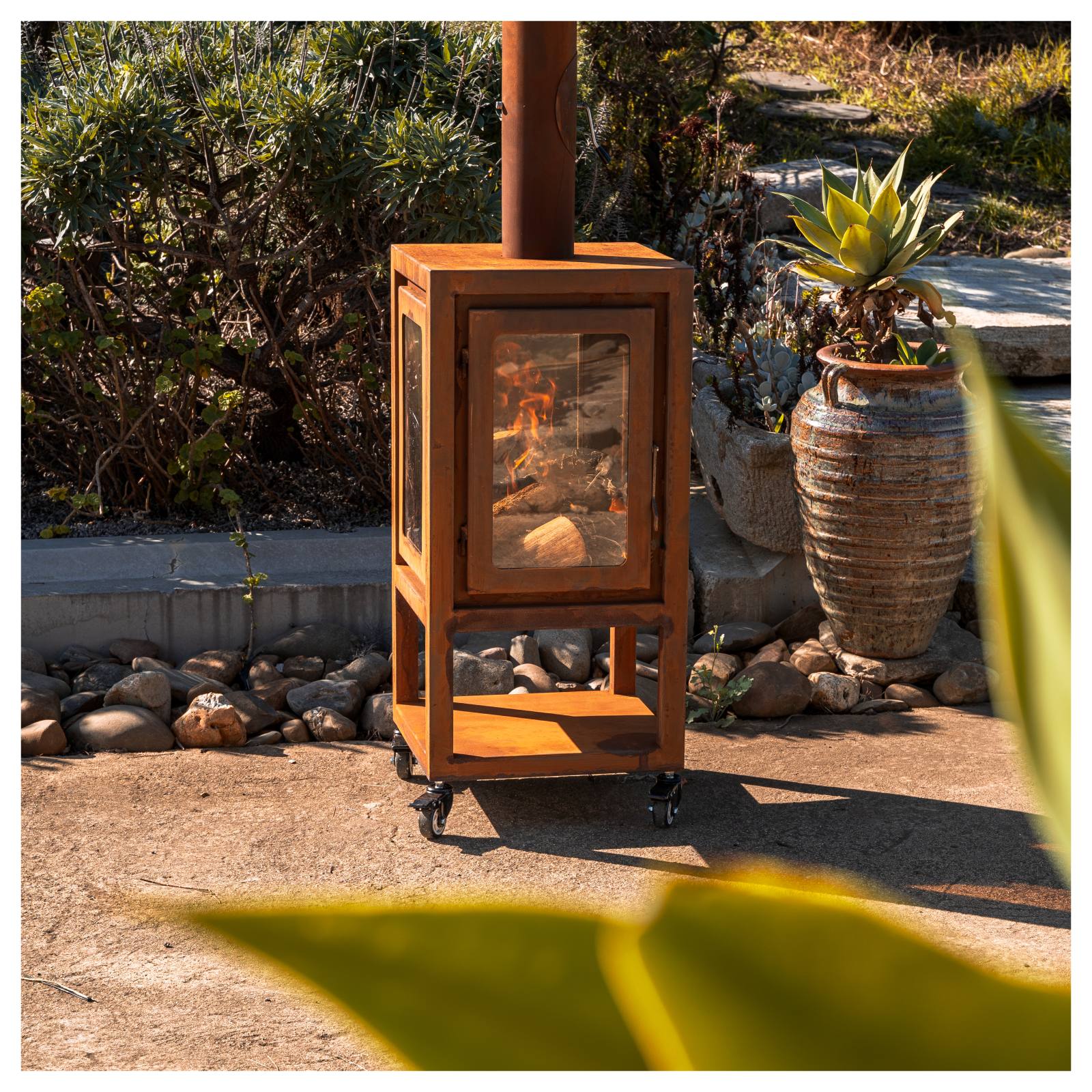 Lazaro 54x105cm Corten Steel Wood Burner, Rust