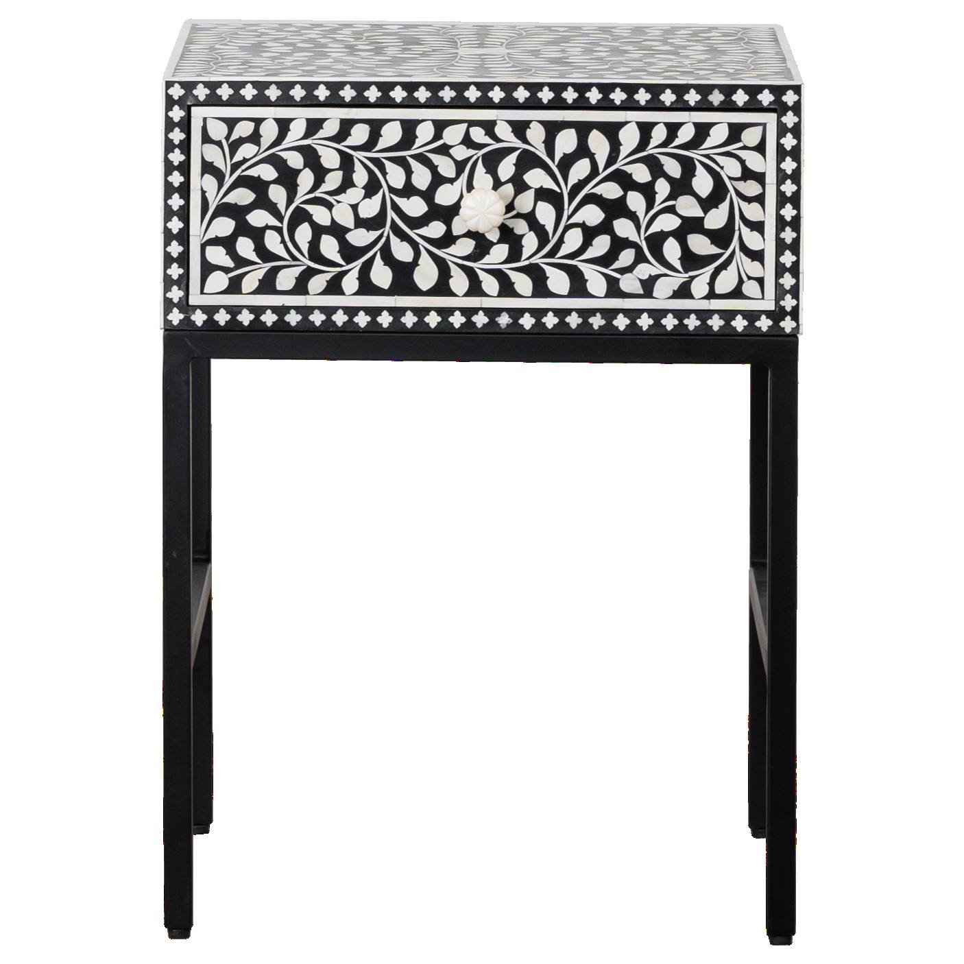 Idris 45x45x50cm Bone Inlay Bedside Table