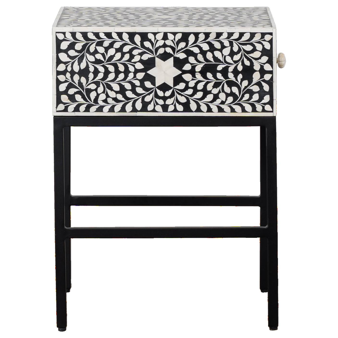 Idris 45x45x50cm Bone Inlay Bedside Table