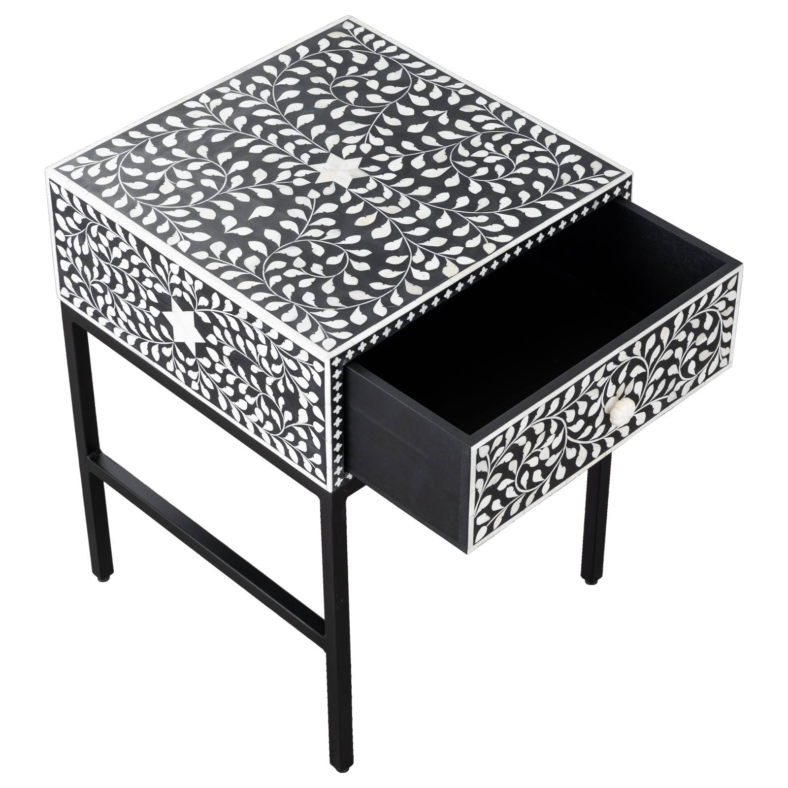 Idris 45x45x50cm Bone Inlay Bedside Table
