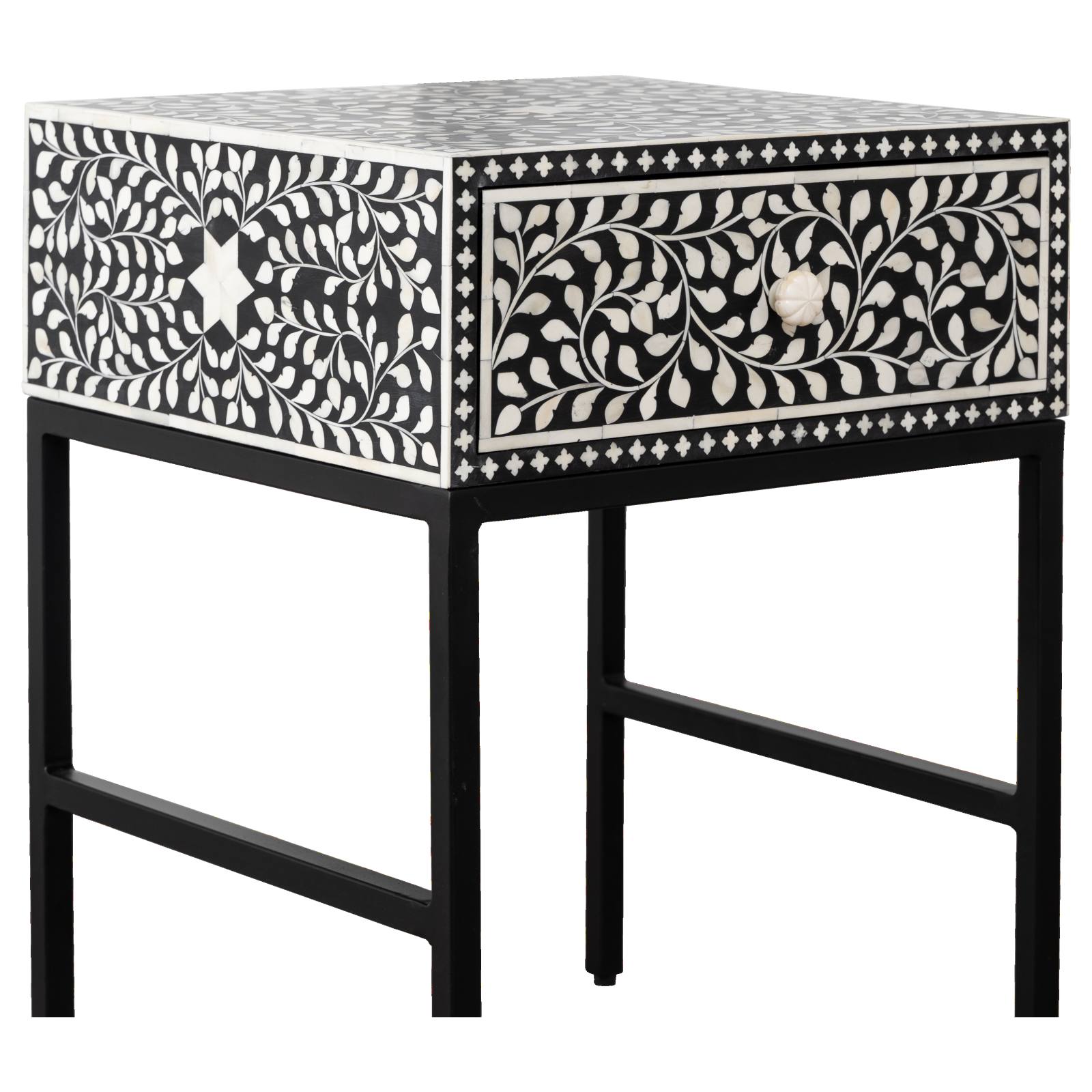 Idris 45x45x50cm Bone Inlay Bedside Table