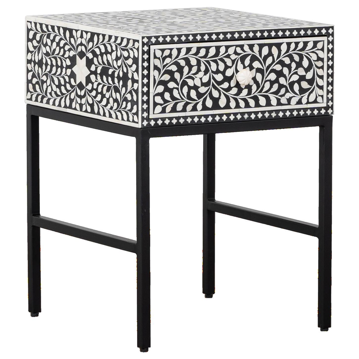 Idris 45x45x50cm Bone Inlay Bedside Table