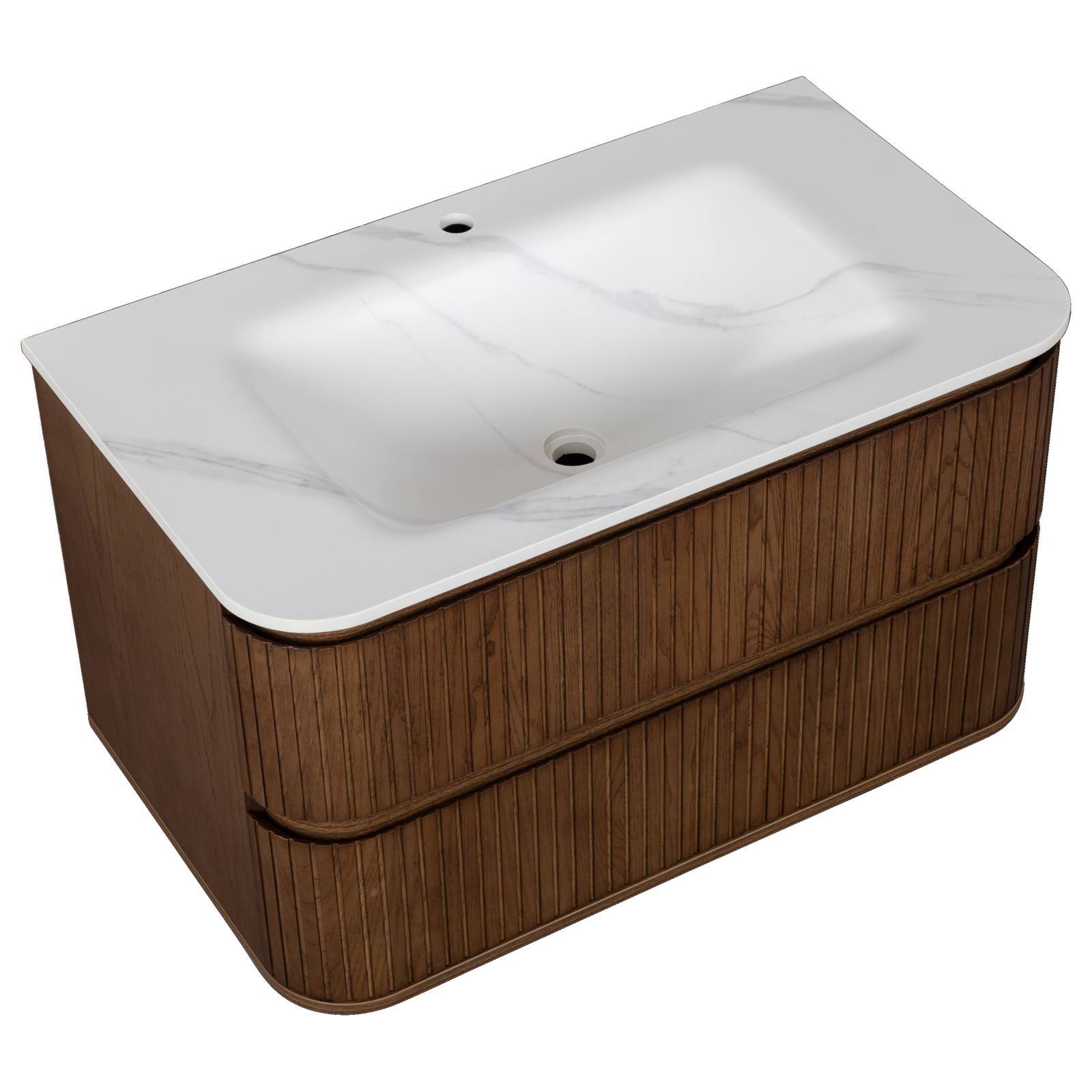 Calso 90cm Single Wall Hung Vanity, Dark Walnut