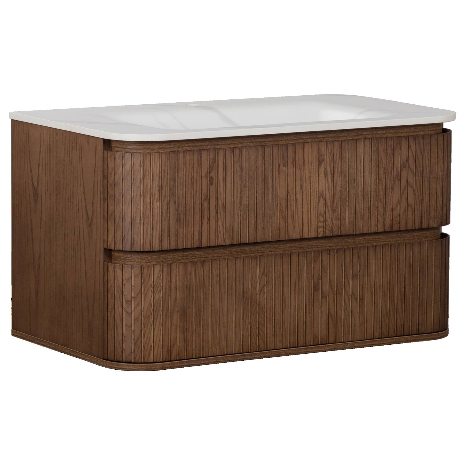 Calso 90cm Single Wall Hung Vanity, Dark Walnut