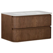 Calso 90cm Single Wall Hung Vanity, Dark Walnut