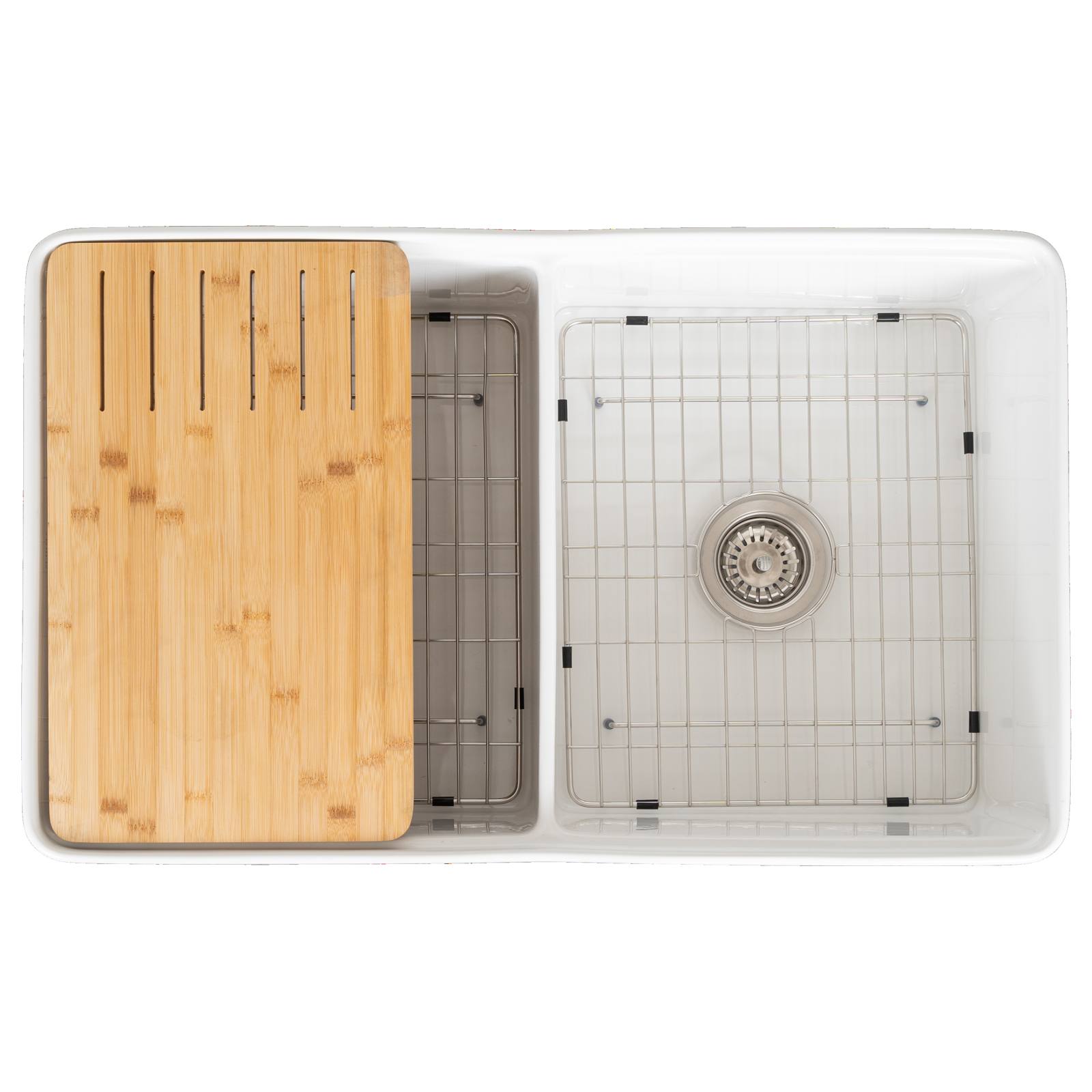 Cornwall Premium 83.5x50.8x25.4cm Double Fireclay Sink, White