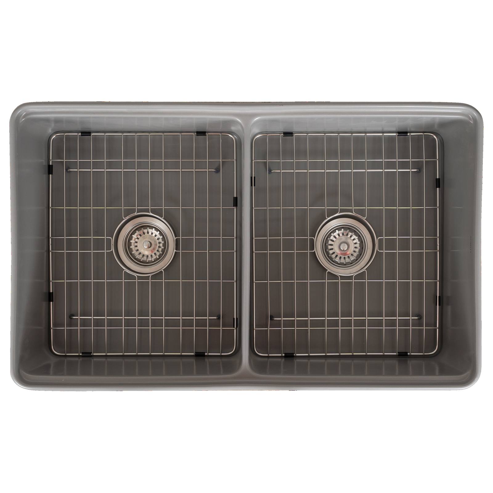 Cornwall Premium 83.5x50.8x25.4cm Double Fireclay Sink, Light Grey