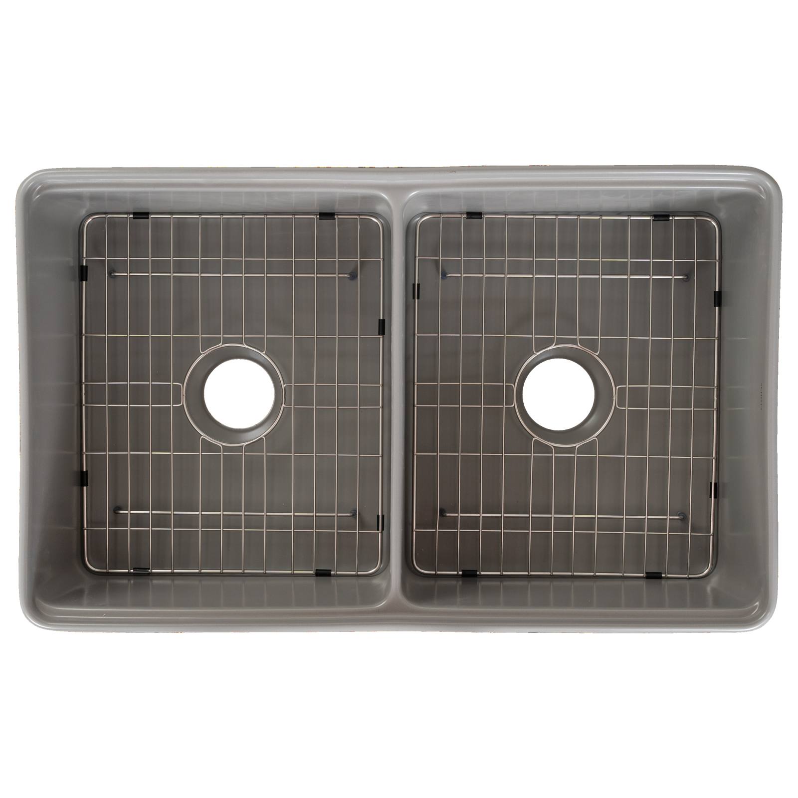 Cornwall Premium 83.5x50.8x25.4cm Double Fireclay Sink, Light Grey