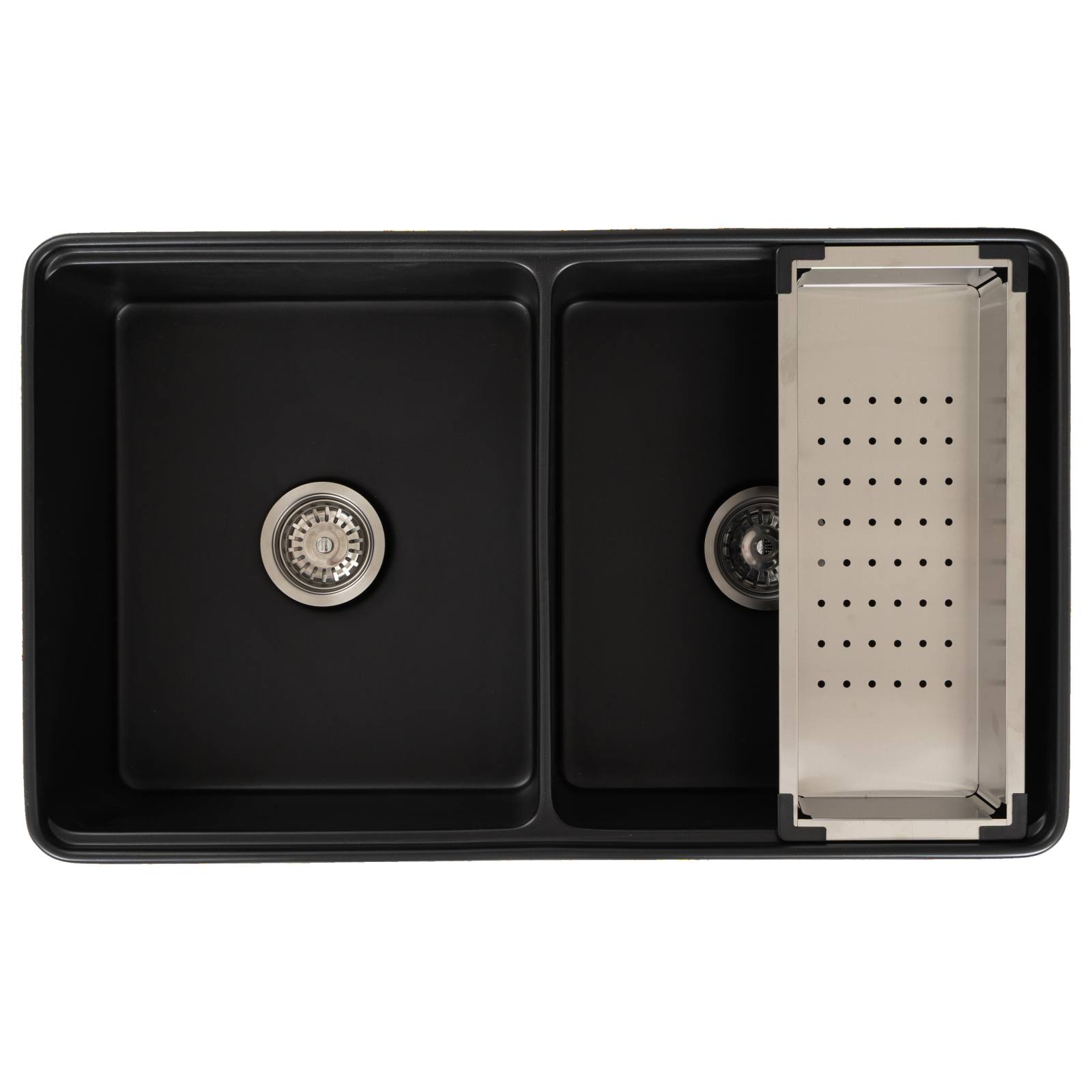 Cornwall Premium 83.5x50.8x25.4cm Double Fireclay Sink, Matte Black