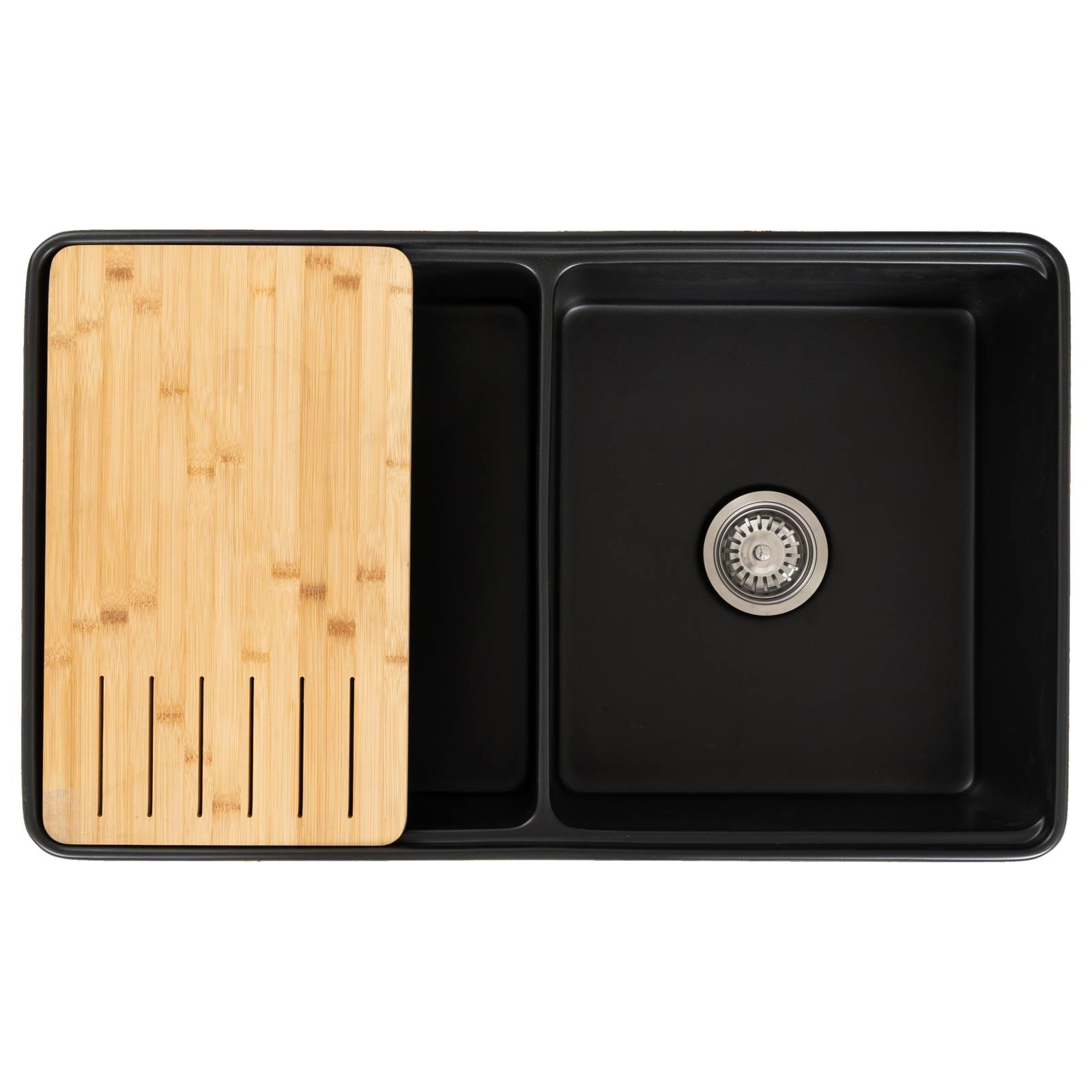 Cornwall Premium 83.5x50.8x25.4cm Double Fireclay Sink, Matte Black