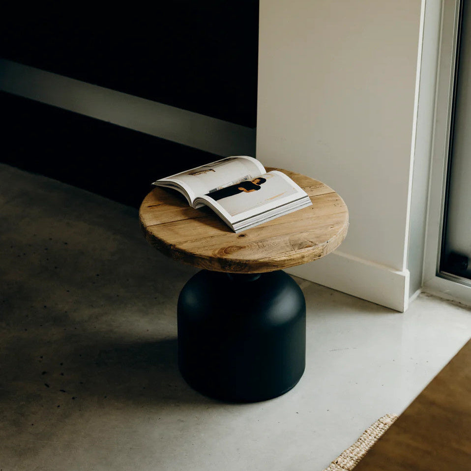 Morency 50cm Reclaimed Pine Round Side Table, Natural