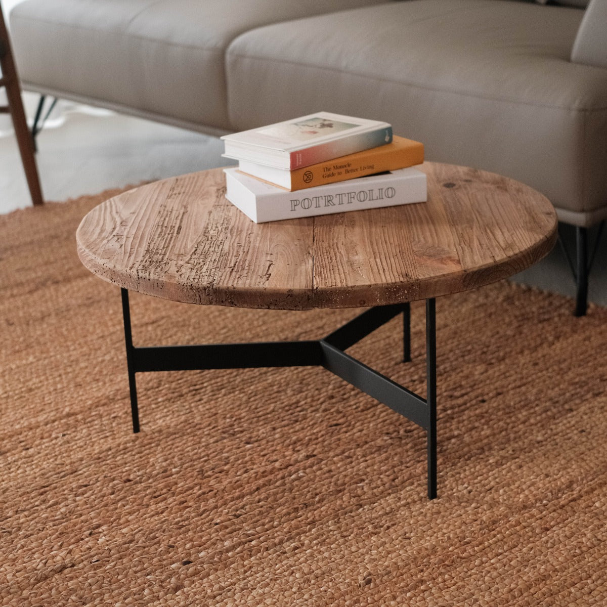 Rangeview 52cm Reclaimed Pine Round Side Table, Natural