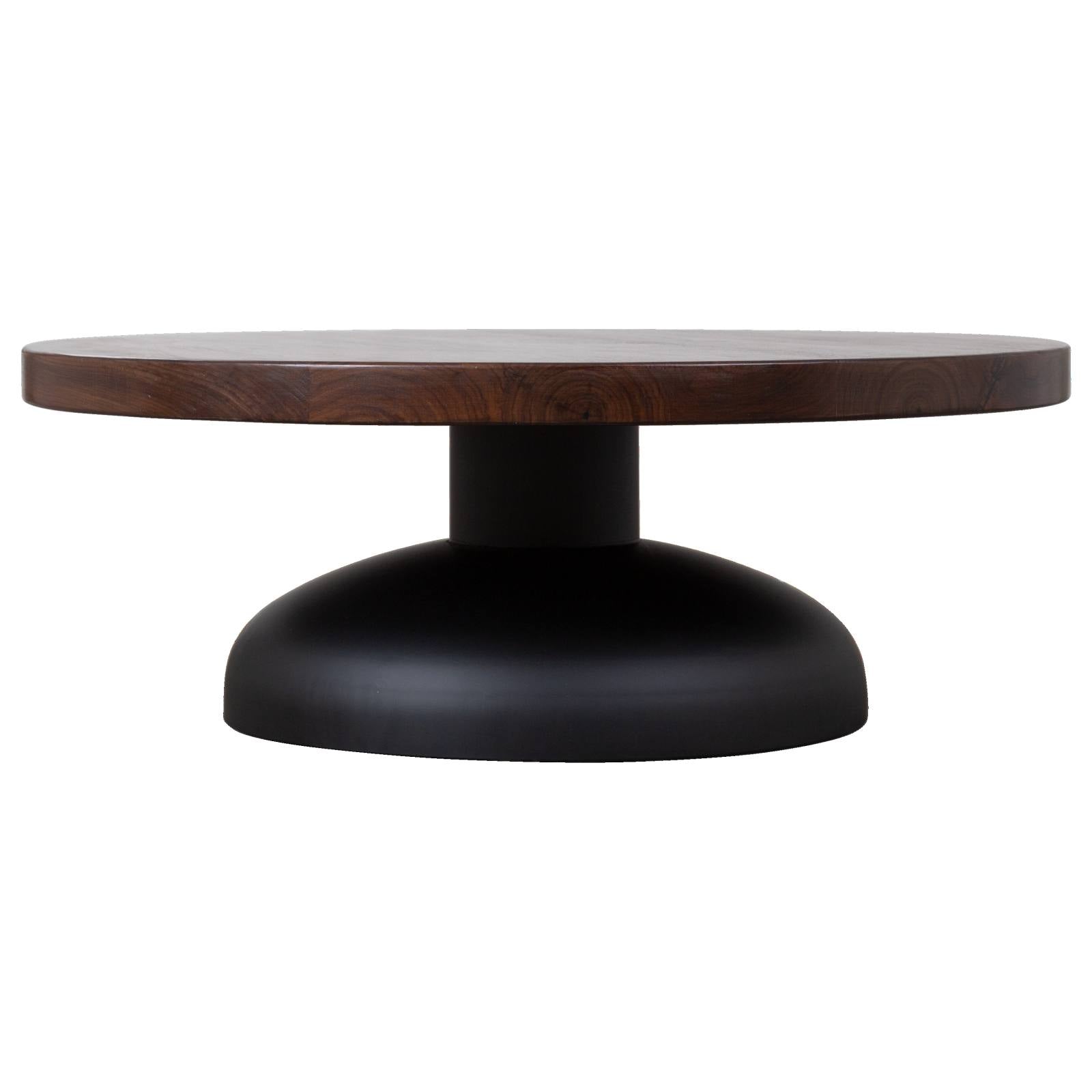 Montserat 92cm Walnut Round Coffee Table, Black