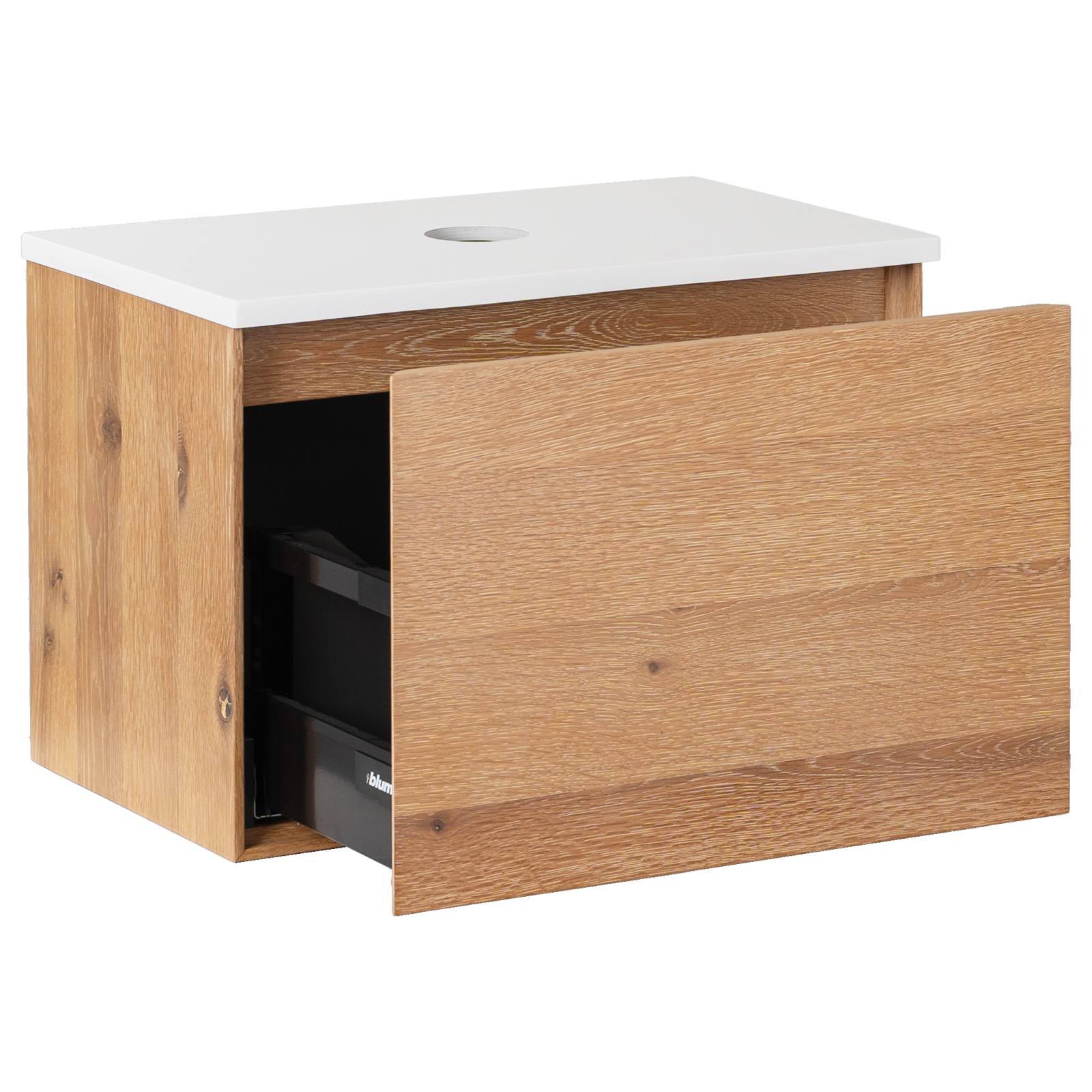 Alero 60 White Resin Top Wall Hung Vanity, Acacia Tan