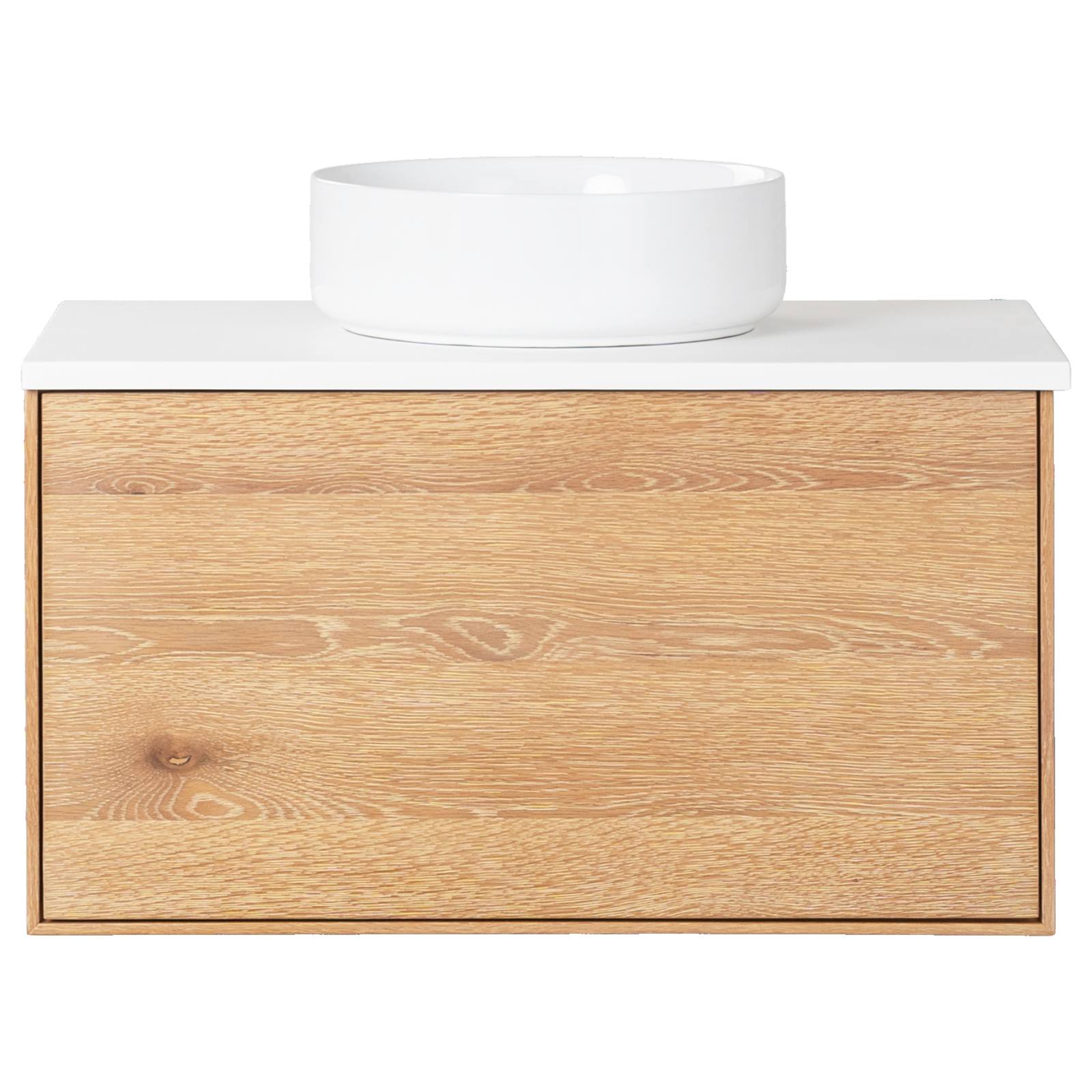 Alero 75 White Resin Top Wall Hung Vanity, Acacia Tan