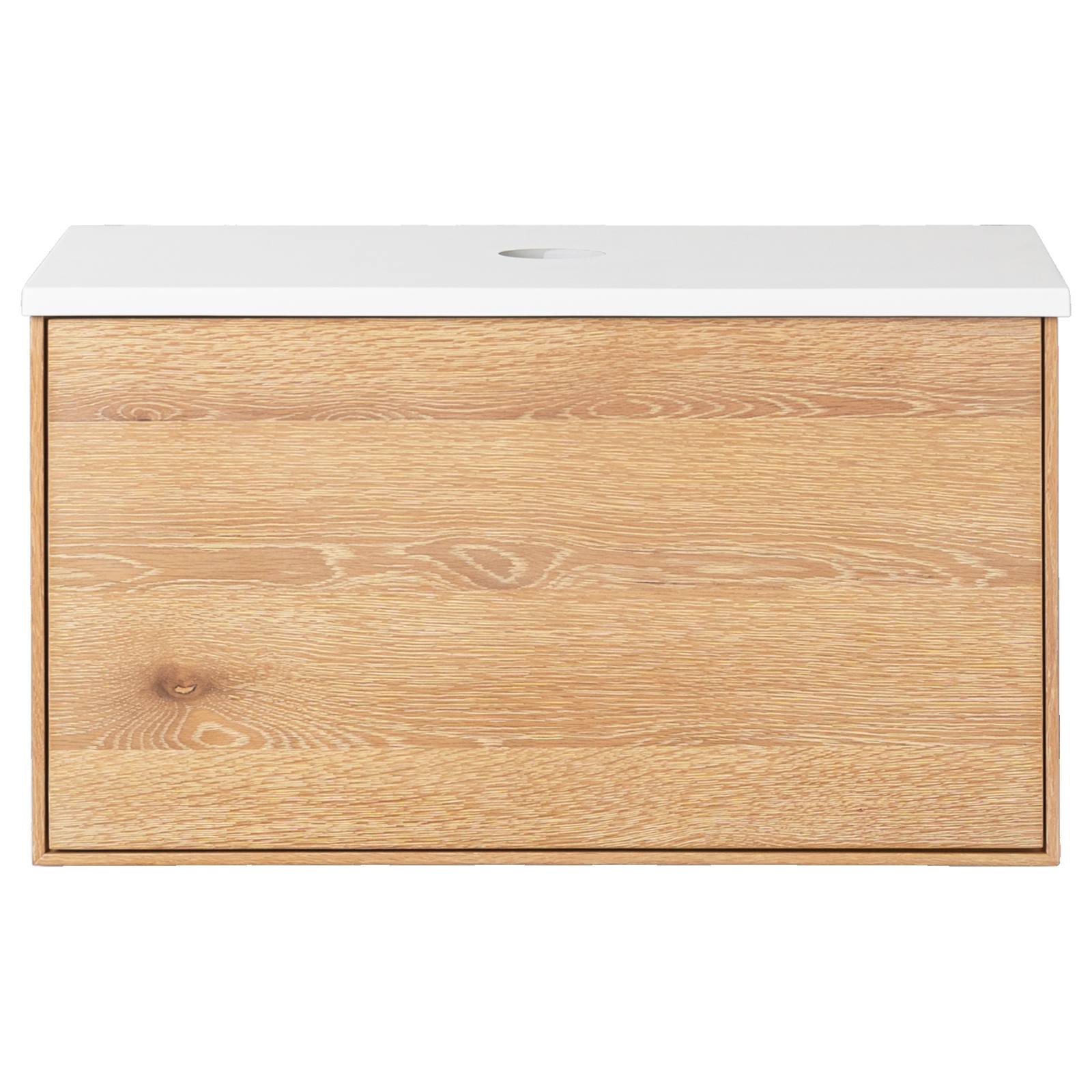 Alero 75 White Resin Top Wall Hung Vanity, Acacia Tan