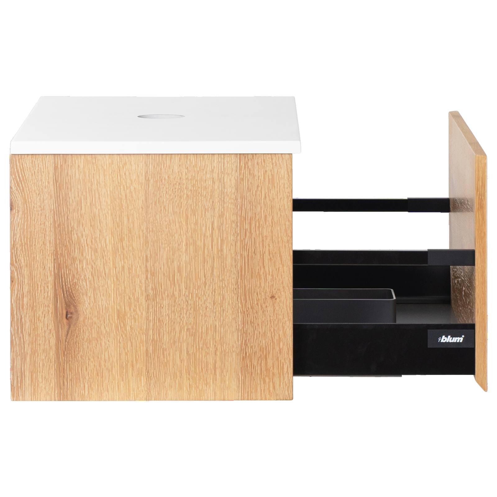 Alero 75 White Resin Top Wall Hung Vanity, Acacia Tan