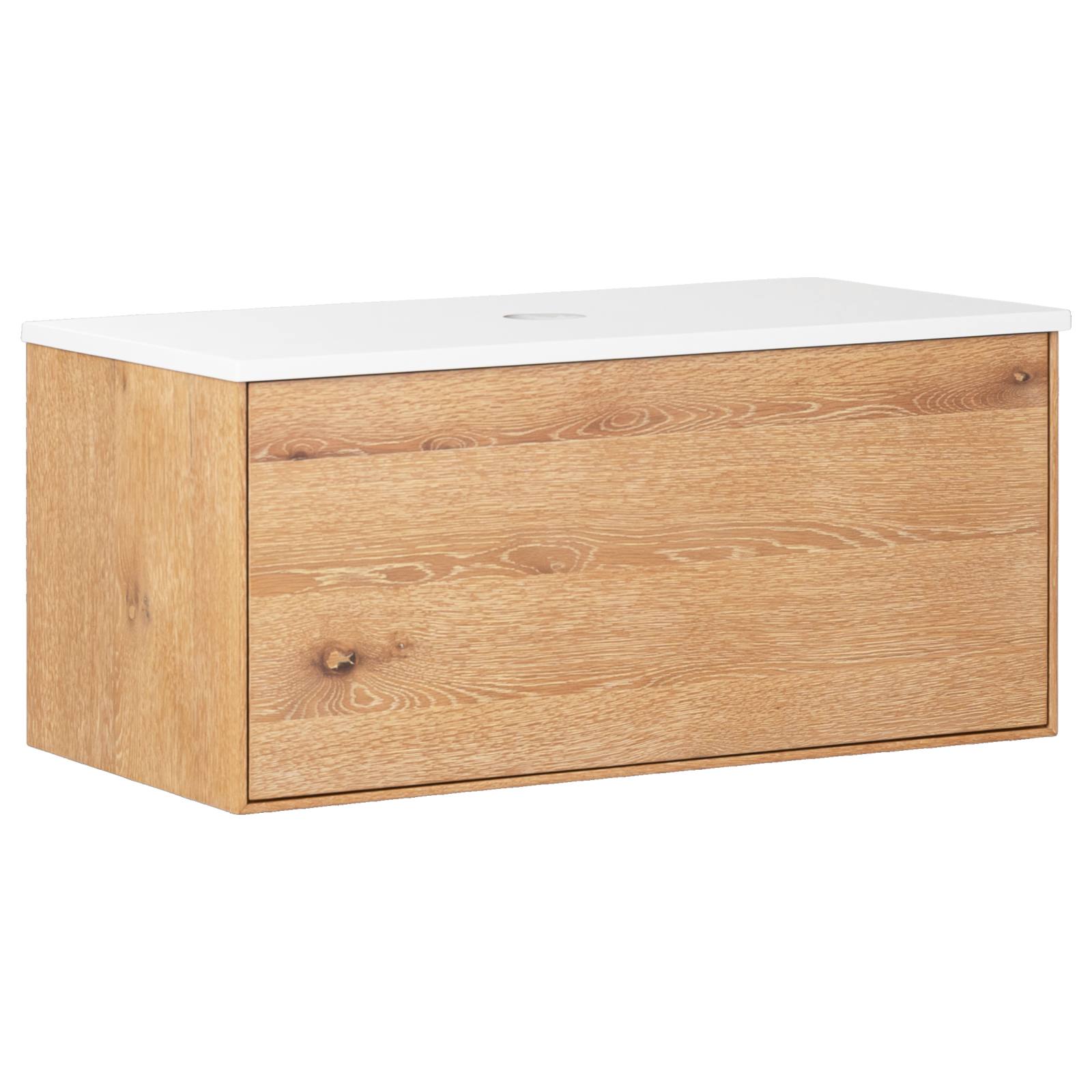 Alero 90 White Resin Top Wall Hung Vanity, Acacia Tan