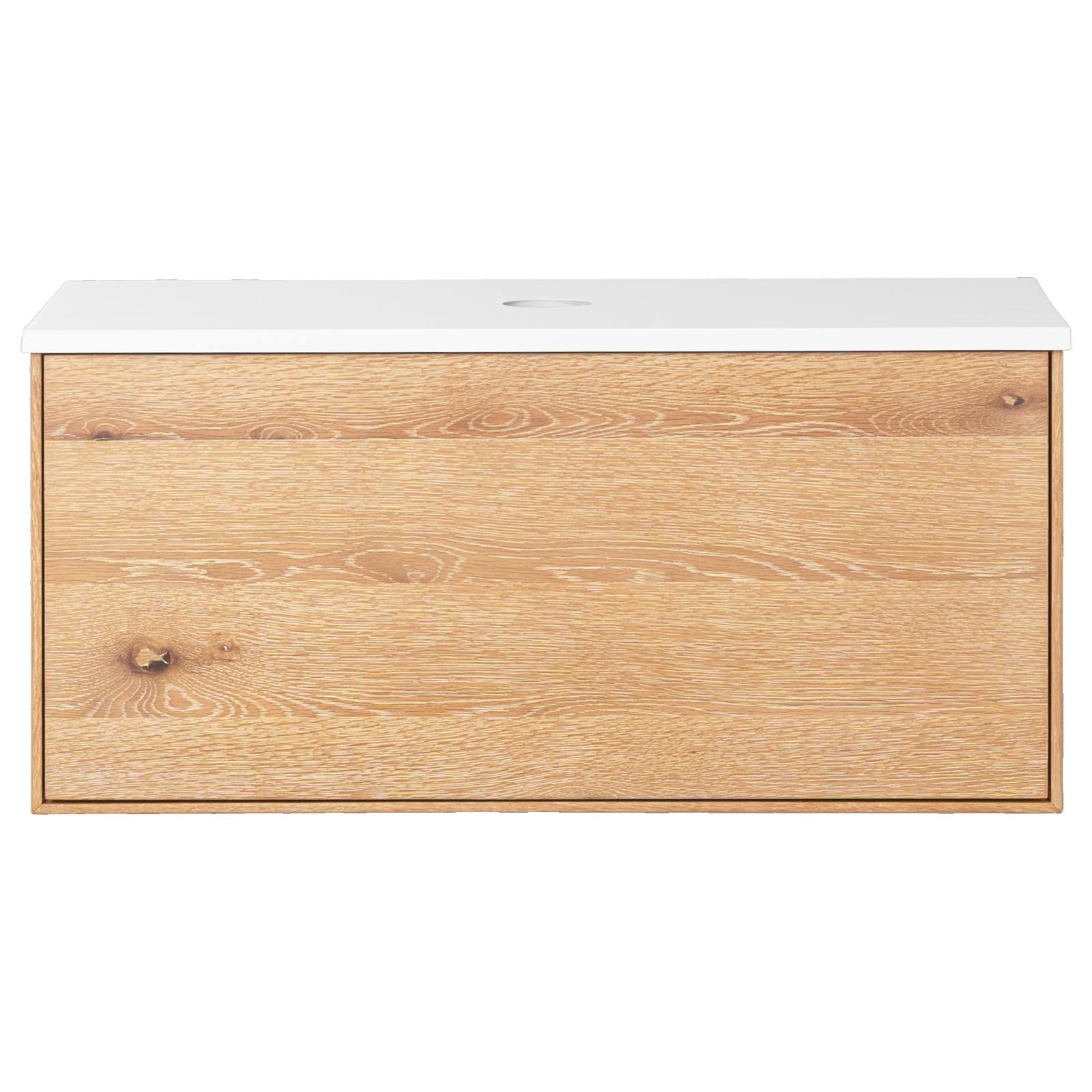 Alero 90 White Resin Top Wall Hung Vanity, Acacia Tan