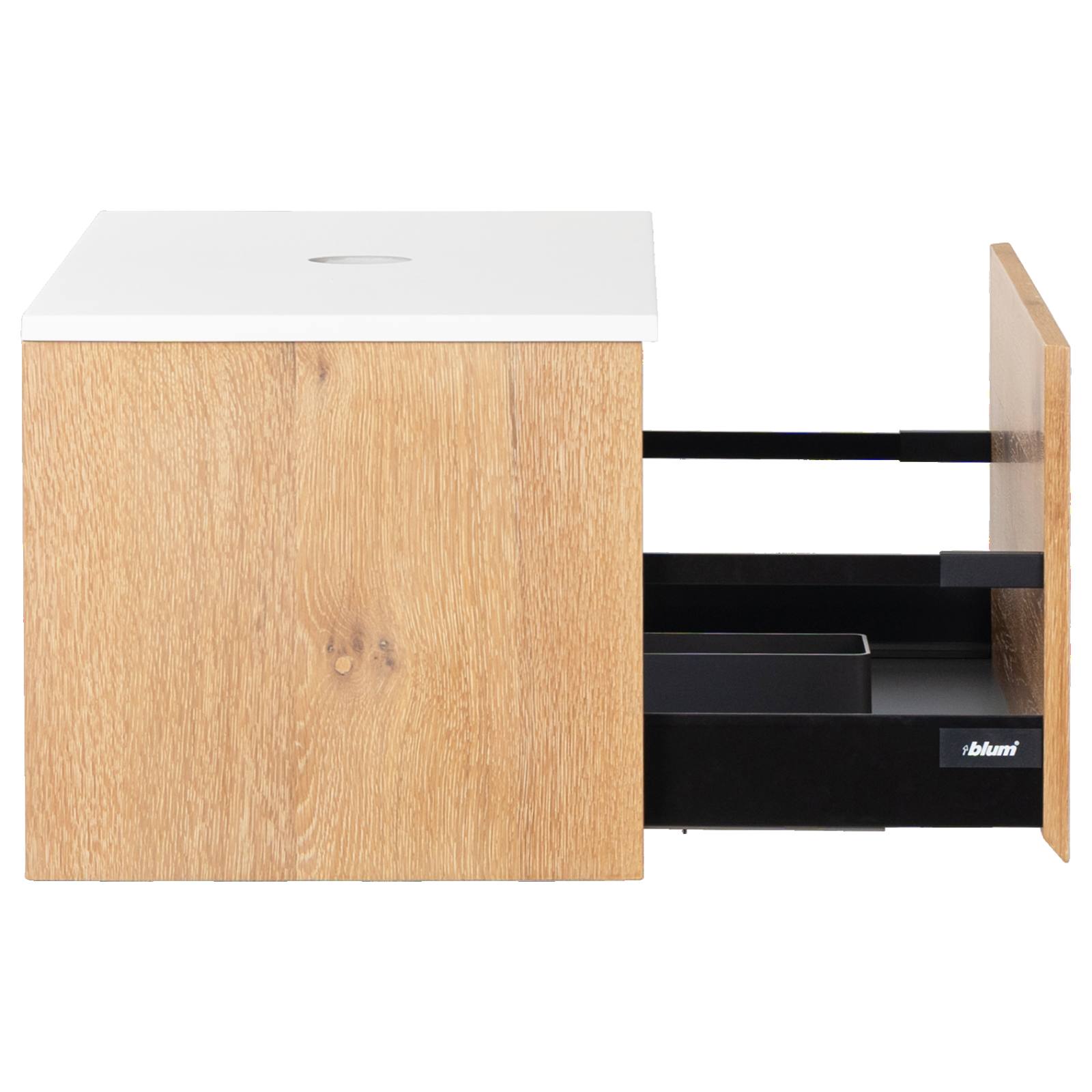 Alero 90 White Resin Top Wall Hung Vanity, Acacia Tan