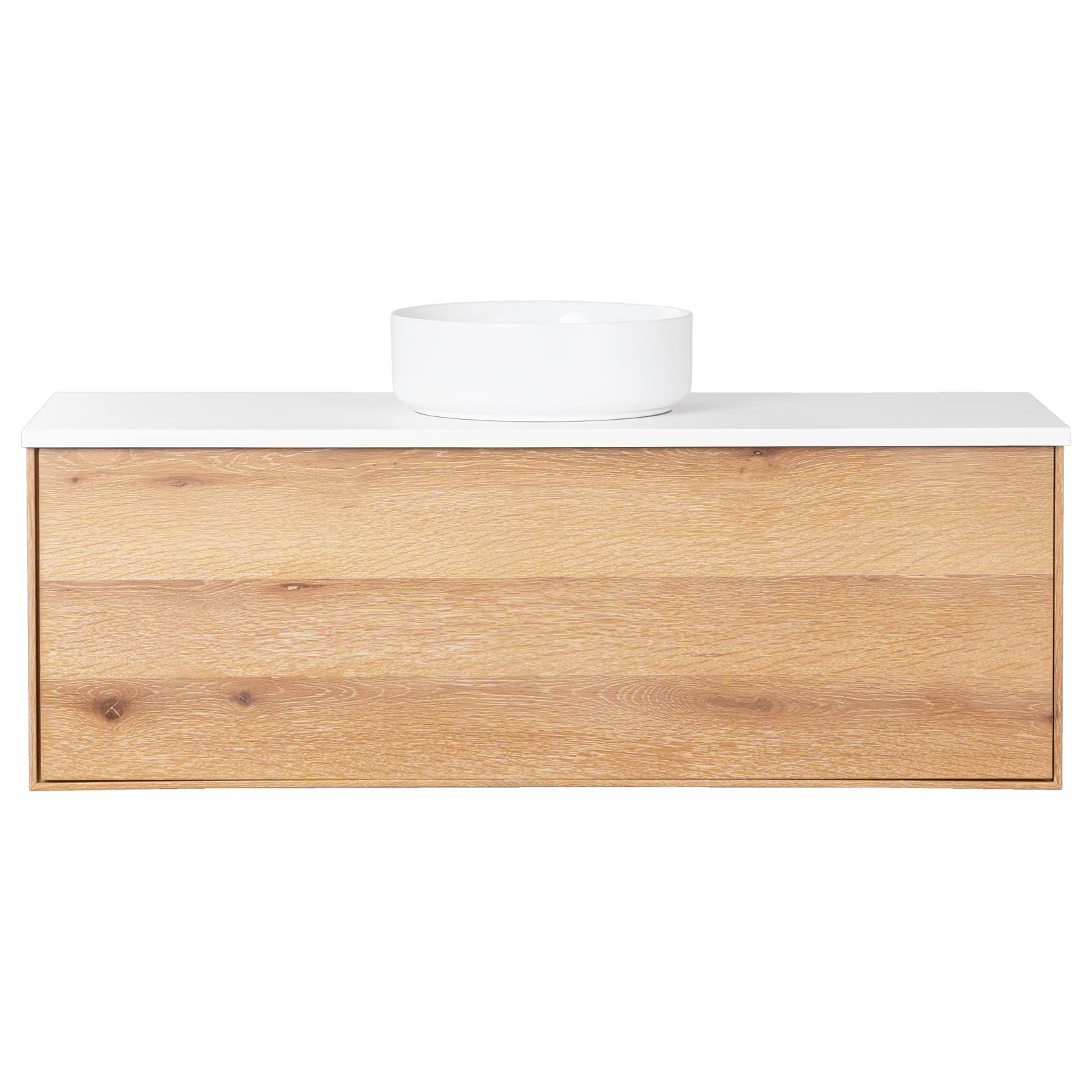 Alero 120 White Resin Top Wall Hung Vanity, Acacia Tan