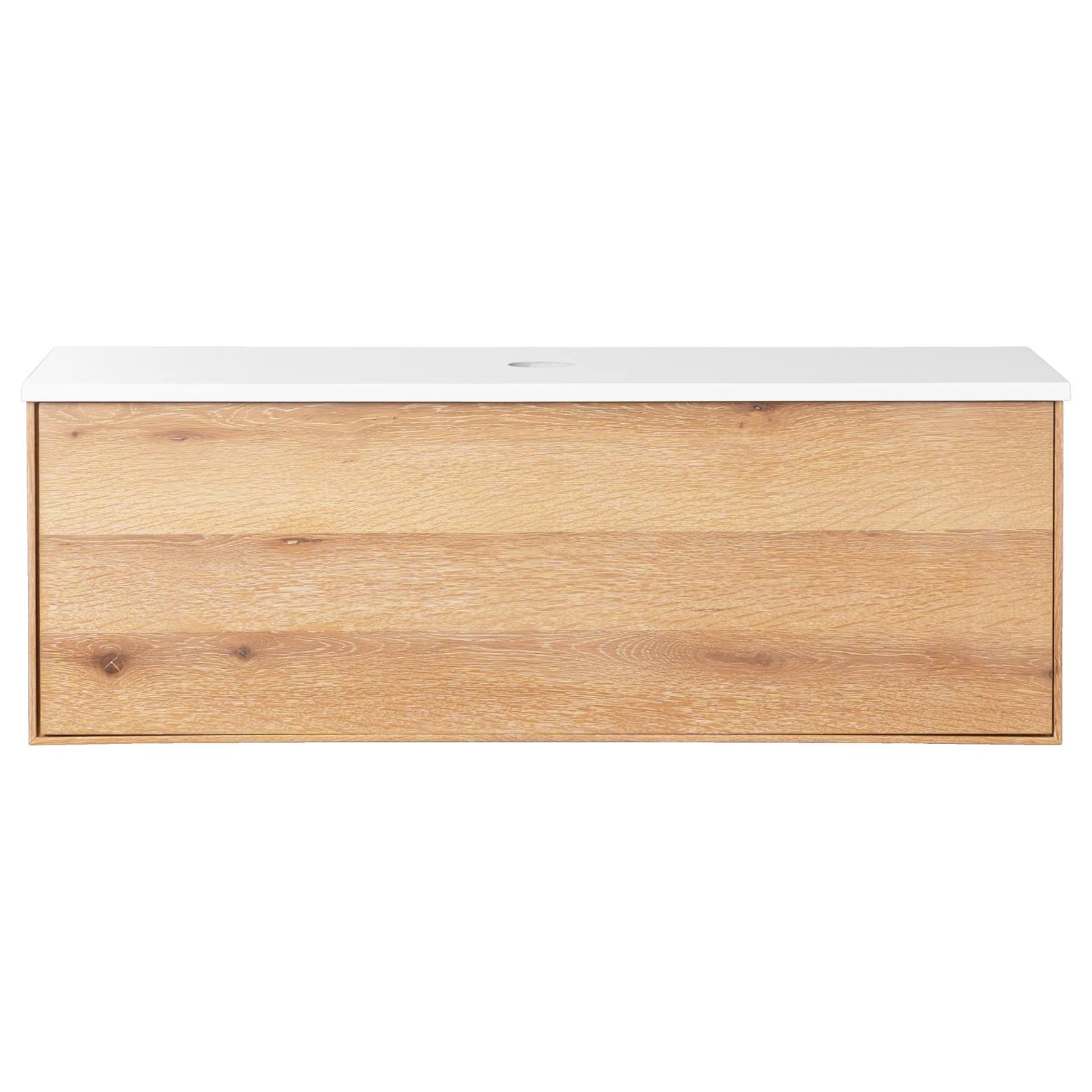 Alero 120 White Resin Top Wall Hung Vanity, Acacia Tan