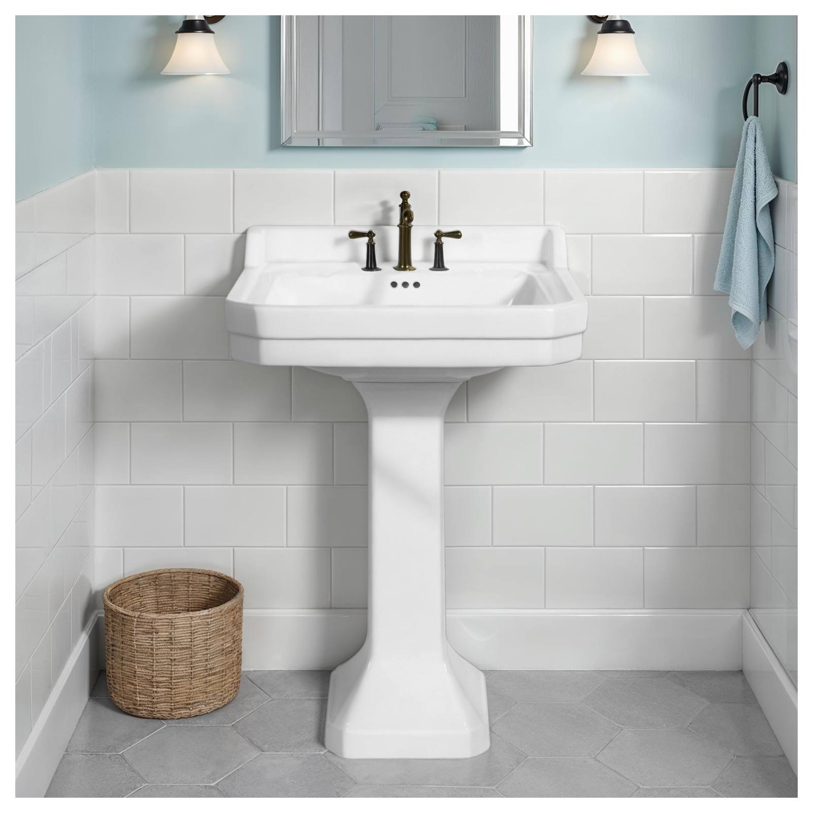 Emile 60cm 3 Tap Hole Pedestal Basin, White