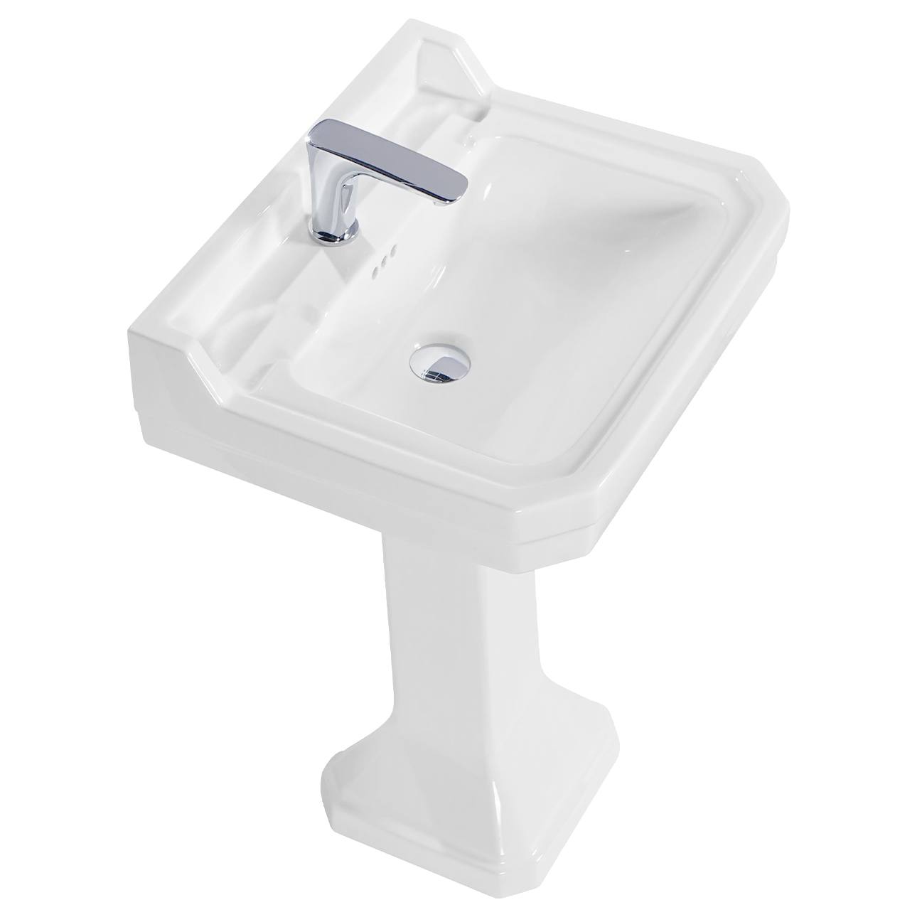 Emile 60cm 1 Tap Hole Pedestal Basin, White