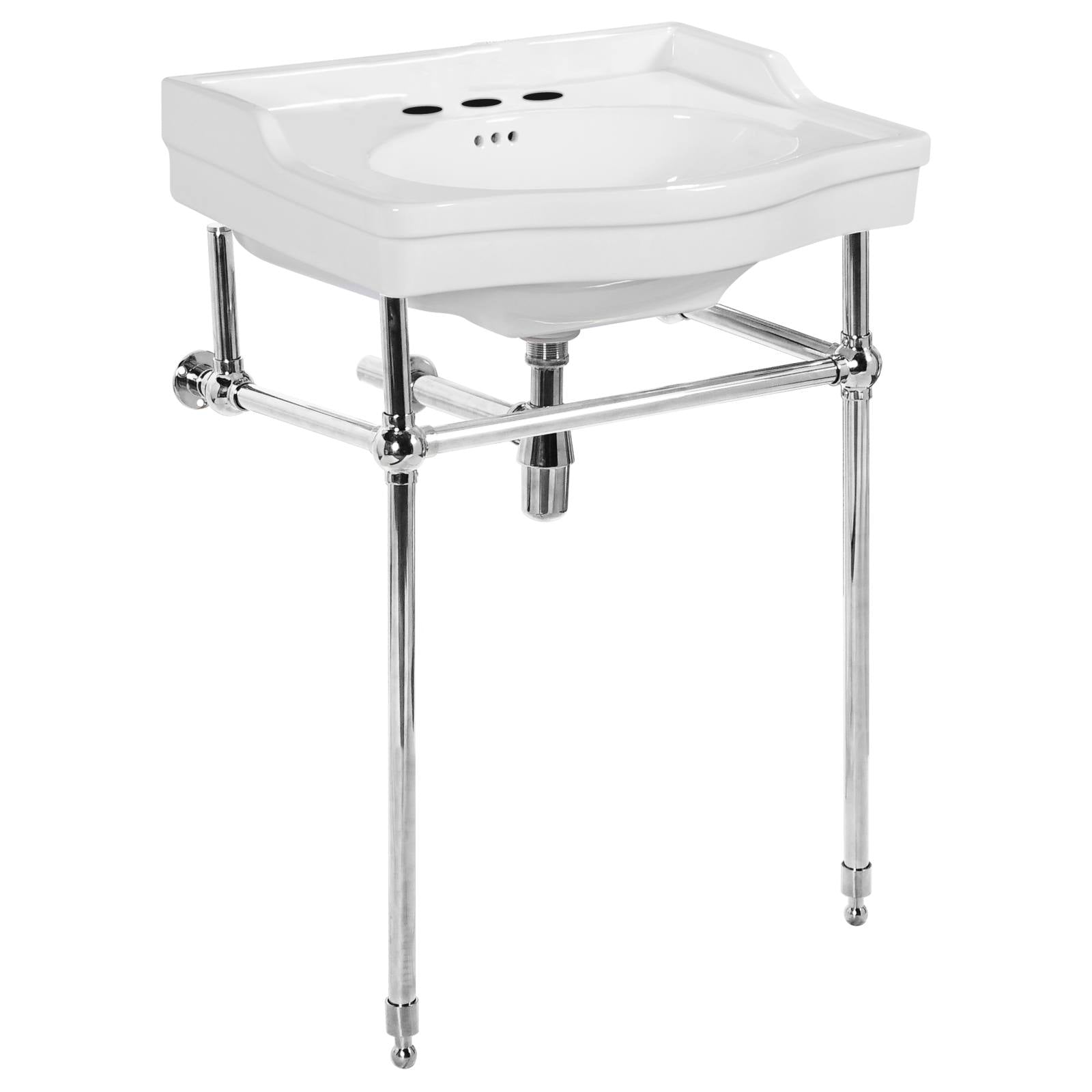 Bristol 62cm 3 Tap Hole Console Basin, White & Stainless Steel