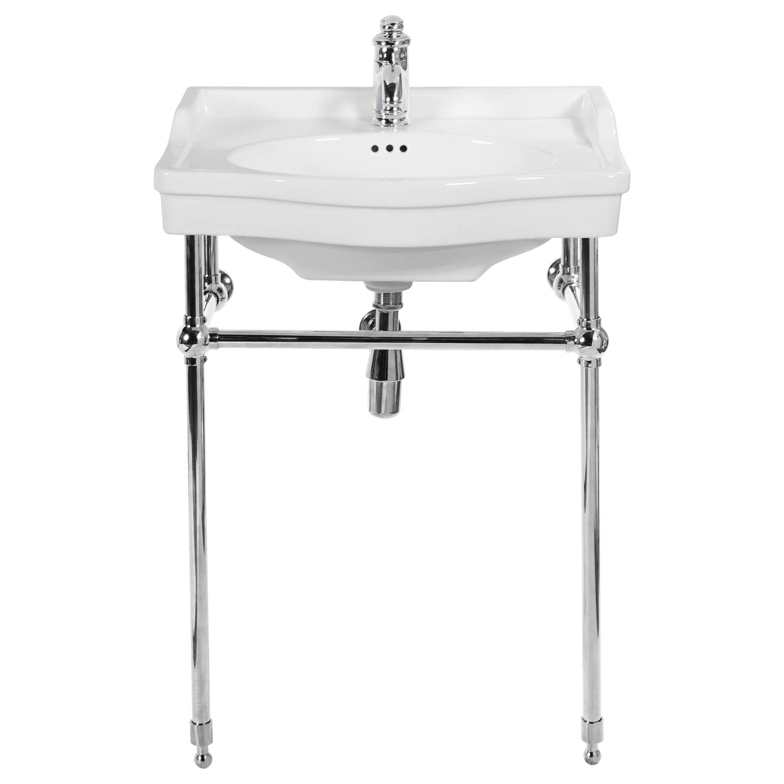 Bristol 62cm 1 Tap Hole Console Basin, White & Stainless Steel
