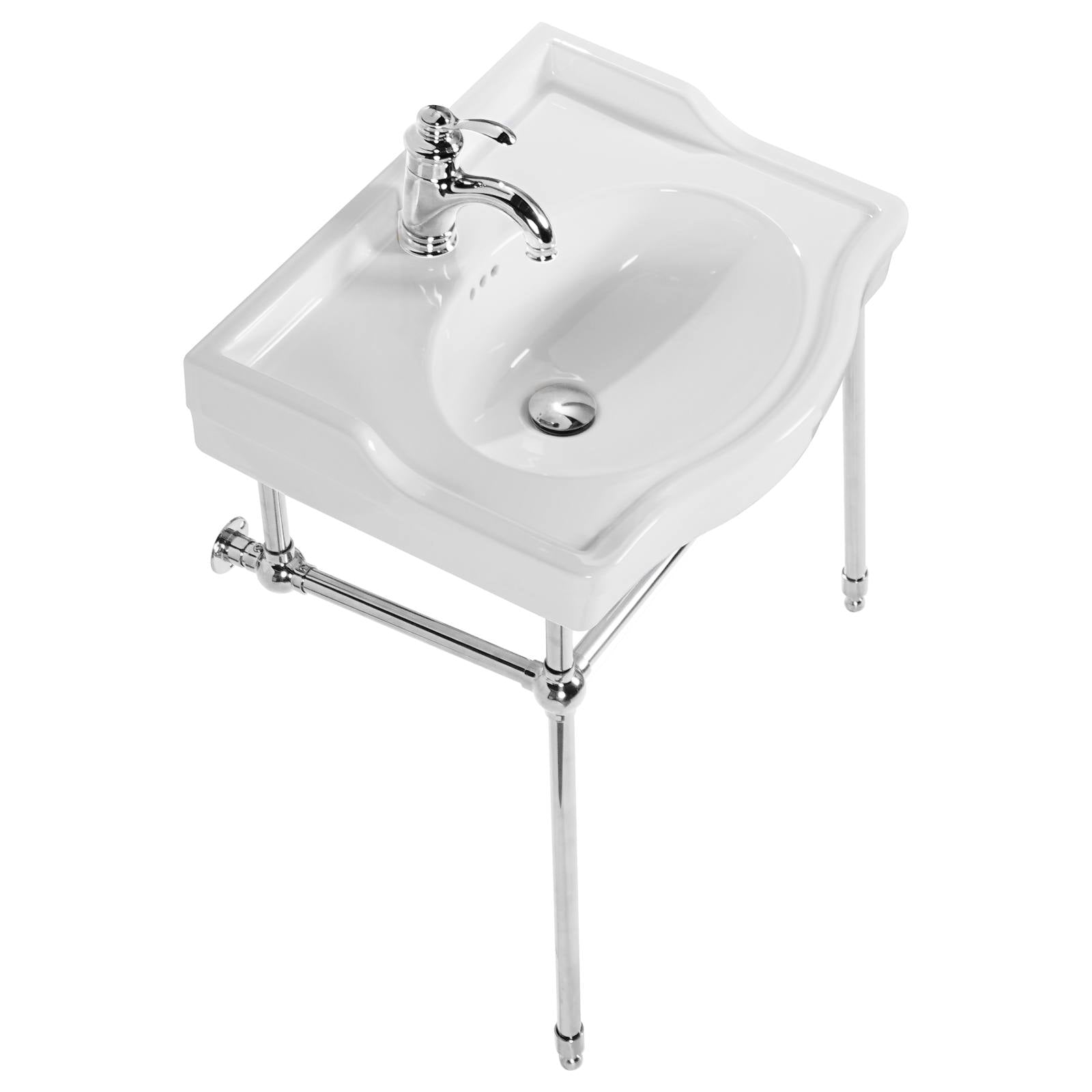 Bristol 62cm 1 Tap Hole Console Basin, White & Stainless Steel