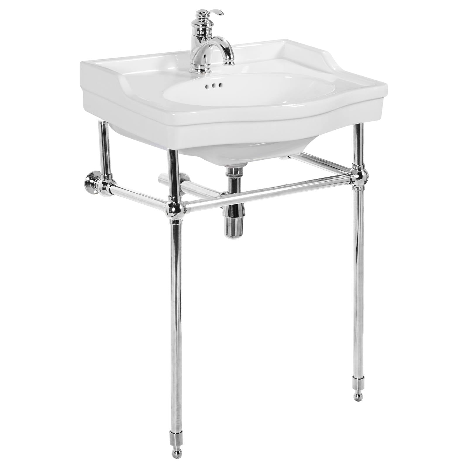 Bristol 62cm 1 Tap Hole Console Basin, White & Stainless Steel